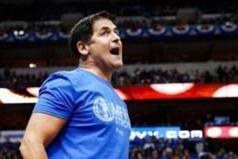 Apr 26, 2014; Dallas, TX, USA; Dallas Mavericks owner Mark Cuban reacts during the game against the San Antonio Spurs in game three of the first round of the 2014 NBA Playoffs at American Airlines Center. Dallas won 109-108. Mandatory Credit: Kevin Jairaj