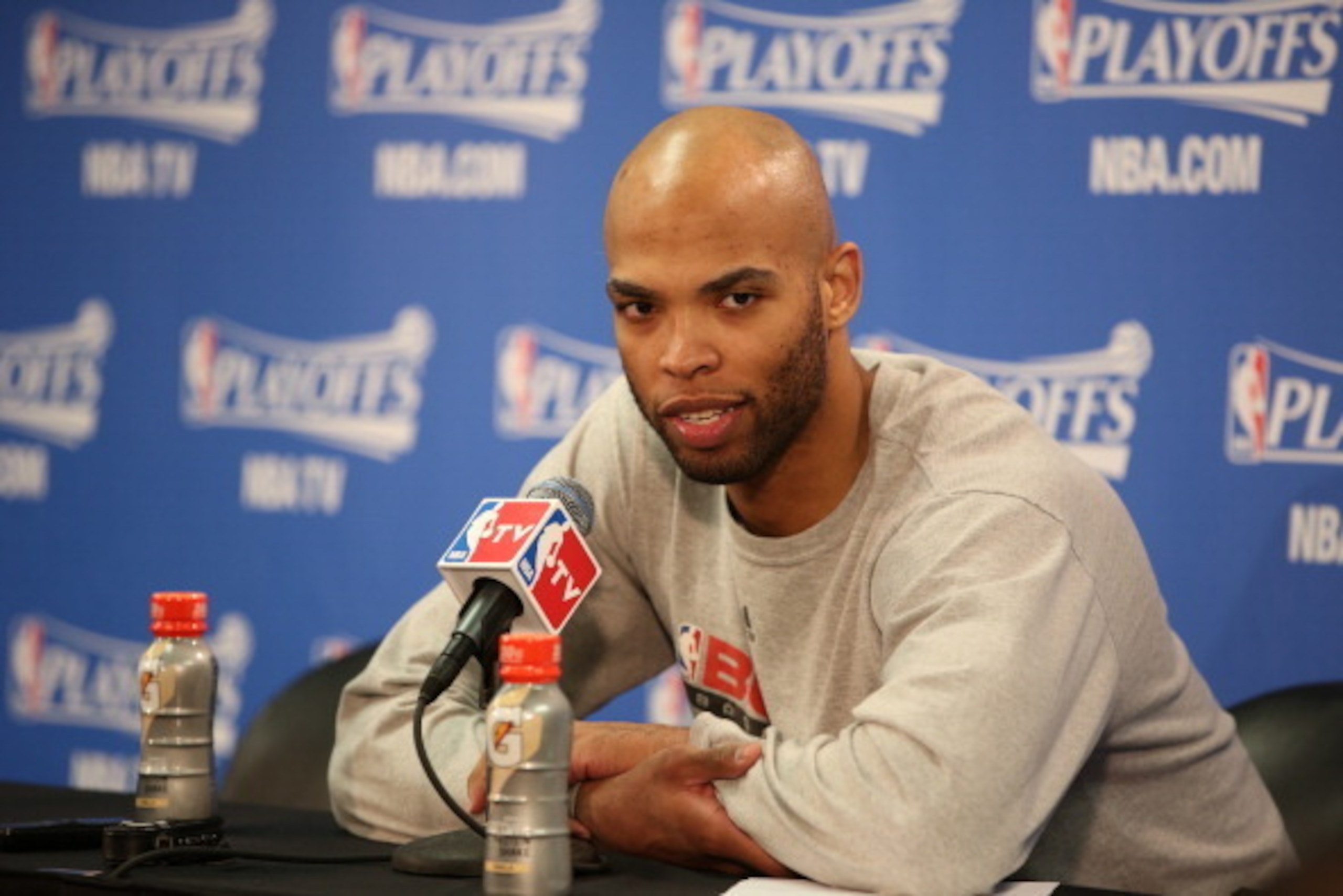 CHICAGO, IL - APRIL 22:  Taj Gibson #22 of the Chicago Bulls addresses the media following Game 2 of the Eastern Conference Quarterfinals against the Washington Wizards on April 22, 2014 at the United Center in Chicago, Illinois. NOTE TO USER: User expres