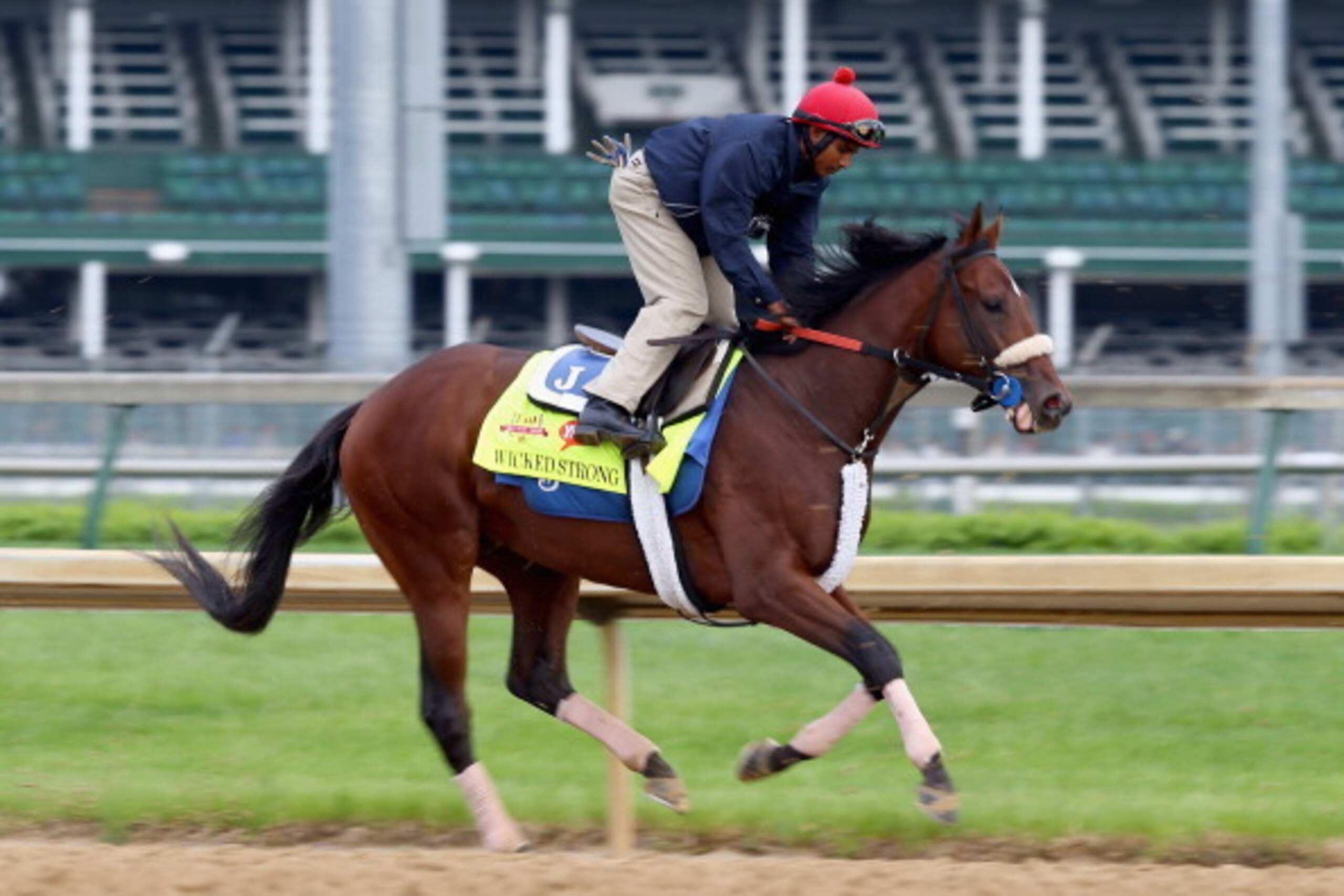 LOUISVILLE, KY - APRIL 30: Wicked Strong runs on the track during the morning training for the Kentucky Derby at Churchill Downs on April 30, 2014 in Louisville, Kentucky. (Photo by Andy Lyons/Getty Images) LOUISVILLE, KY - APRIL 30: Wicked Strong runs on the track during the morning training for the Kentucky Derby at Churchill Downs on April 30, 2014 in Louisville, Kentucky. (Photo by Andy Lyons/Getty Images)