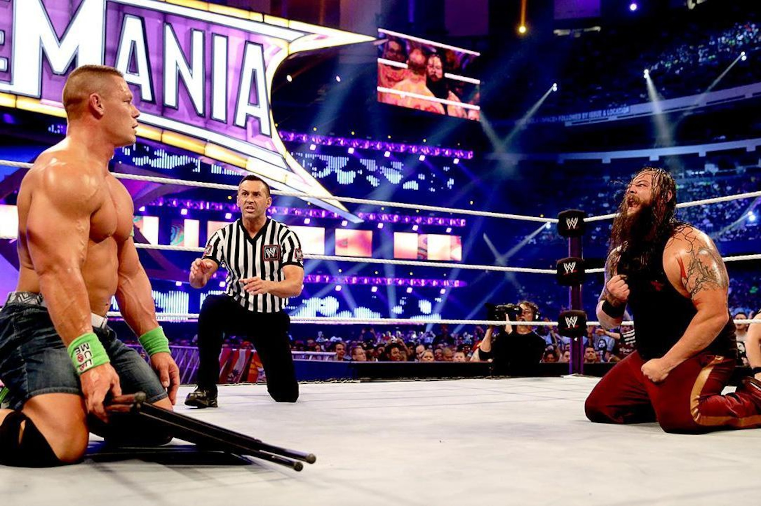 John Cena tangles with Bray Wyatt at WrestleMania.