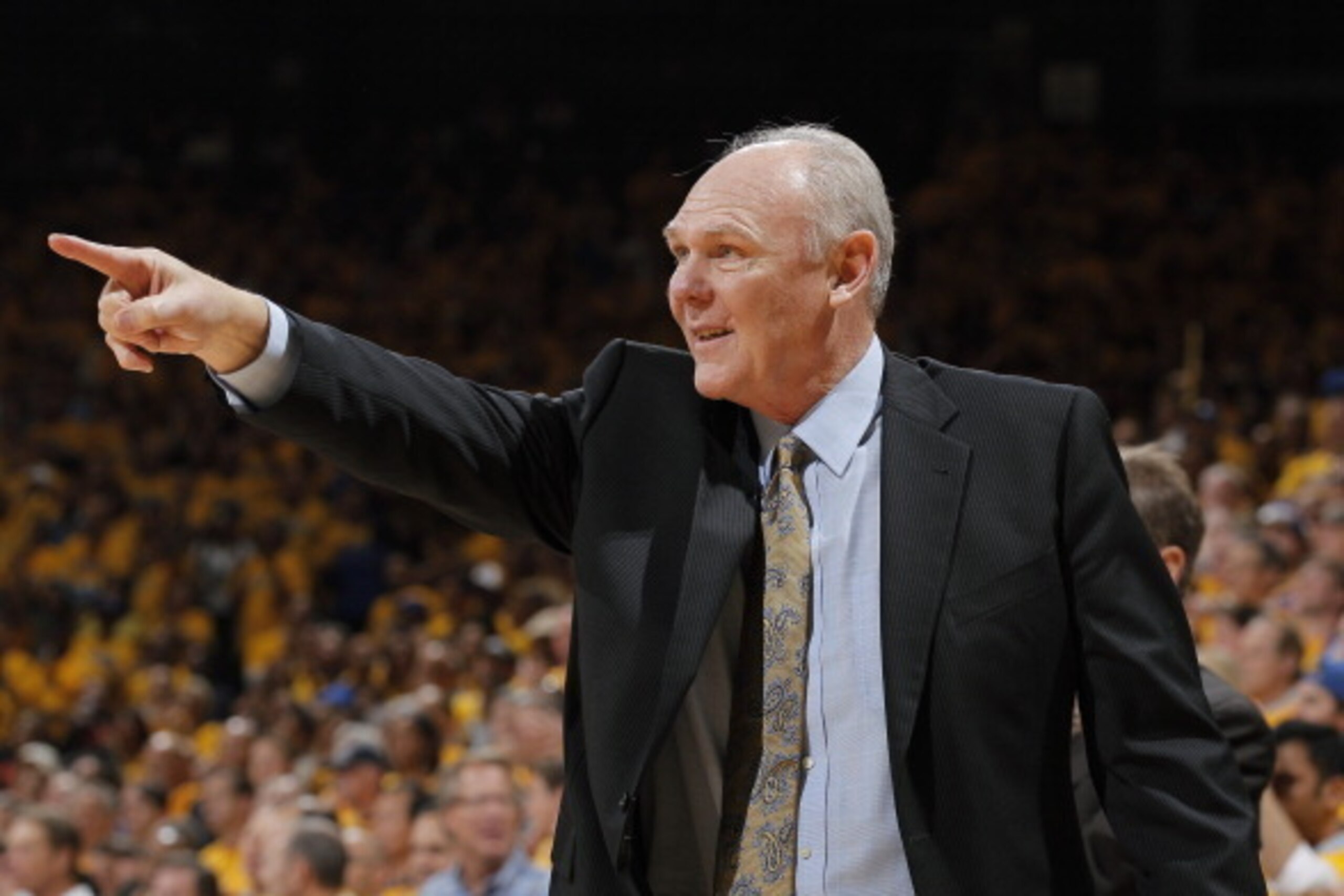 OAKLAND, CA - MAY 2: Head Coach George Karl of the Denver Nuggets instructs his players against the Golden State Warriors in Game Six of the Western Conference Quarterfinals during the 2013 NBA Playoffs on May 2, 2013 at Oracle Arena in Oakland, Californi OAKLAND, CA - MAY 2: Head Coach George Karl of the Denver Nuggets instructs his players against the Golden State Warriors in Game Six of the Western Conference Quarterfinals during the 2013 NBA Playoffs on May 2, 2013 at Oracle Arena in Oakland, Californi