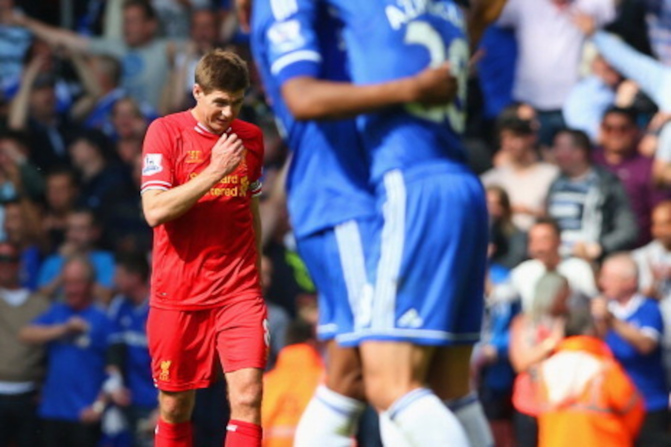 LIVERPOOL, ENGLAND - APRIL 27: A dejected Steven Gerrard of Liverpool looks to the ground during the Barclays Premier League match between Liverpool and Chelsea at Anfield on April 27, 2014 in Liverpool, England. (Photo by Clive Brunskill/Getty Images) LIVERPOOL, ENGLAND - APRIL 27: A dejected Steven Gerrard of Liverpool looks to the ground during the Barclays Premier League match between Liverpool and Chelsea at Anfield on April 27, 2014 in Liverpool, England. (Photo by Clive Brunskill/Getty Images)