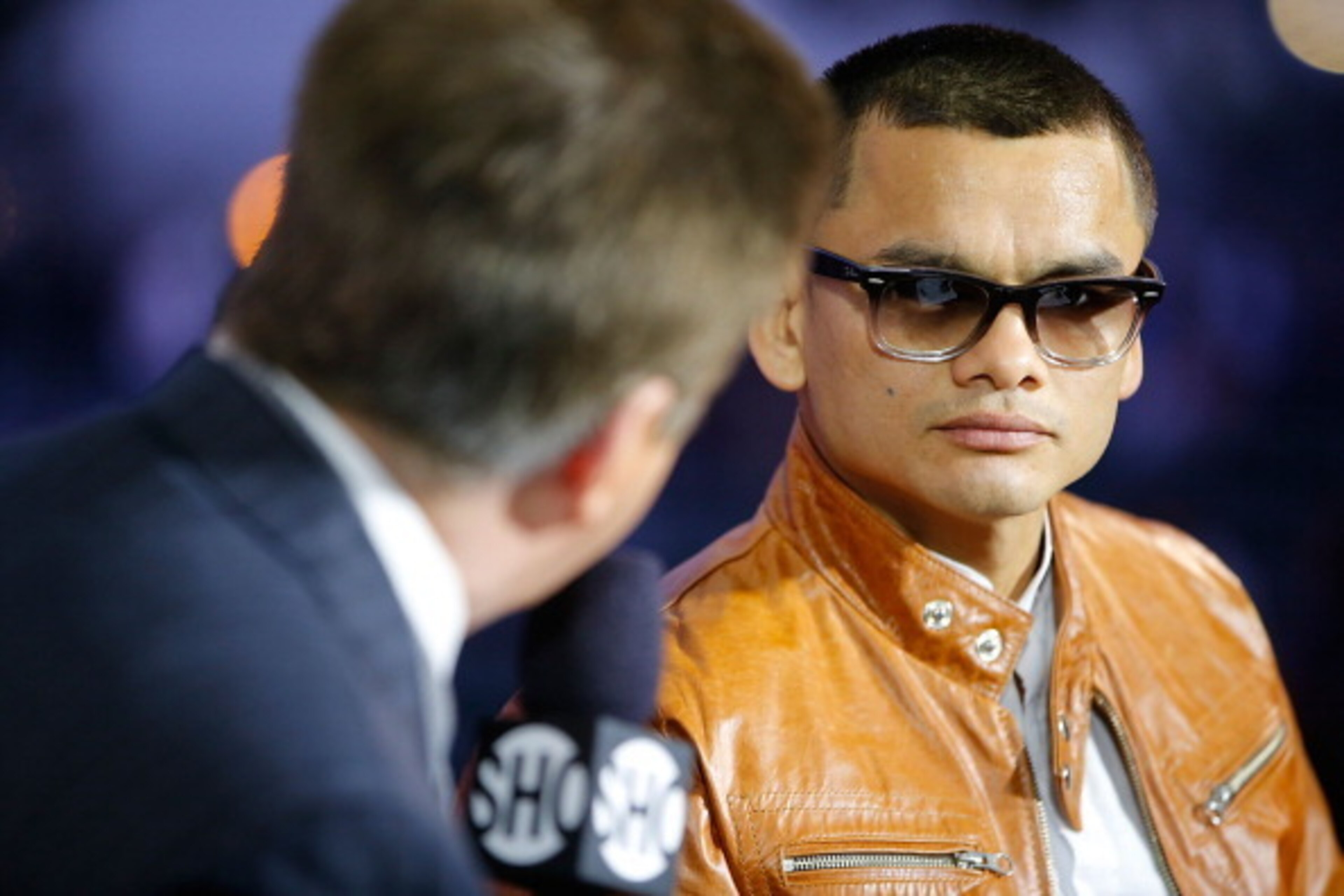 LOS ANGELES, CA - APRIL 26:  Marcos Maidana talks to the media to preview the fight against Floyd Mayweather at StubHub Center on April 26, 2014 in Los Angeles, California.  (Photo by Joe Scarnici/Getty Images)