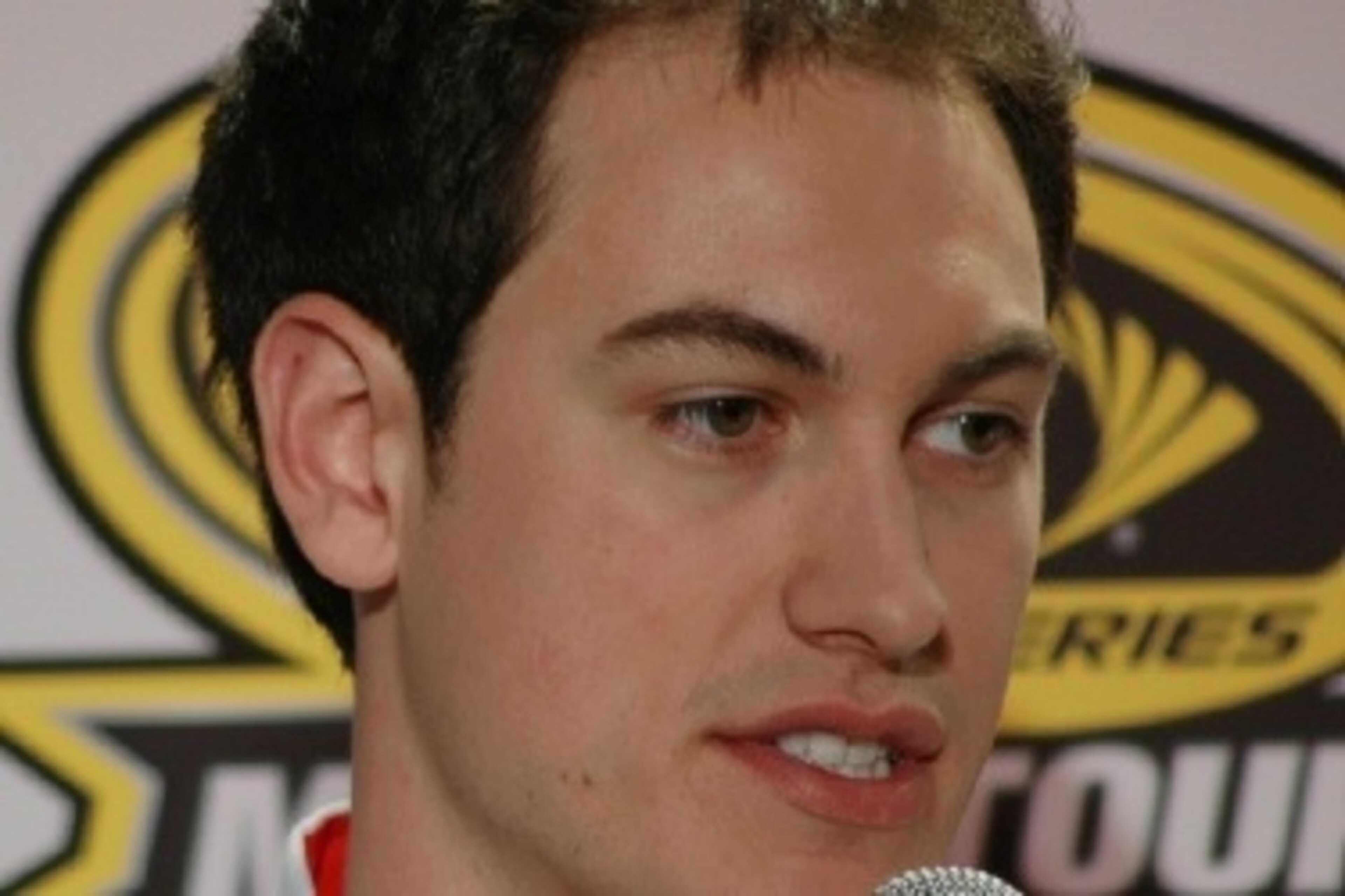 Joey Logano talks to the media in Charlotte. Joey Logano talks to the media in Charlotte.