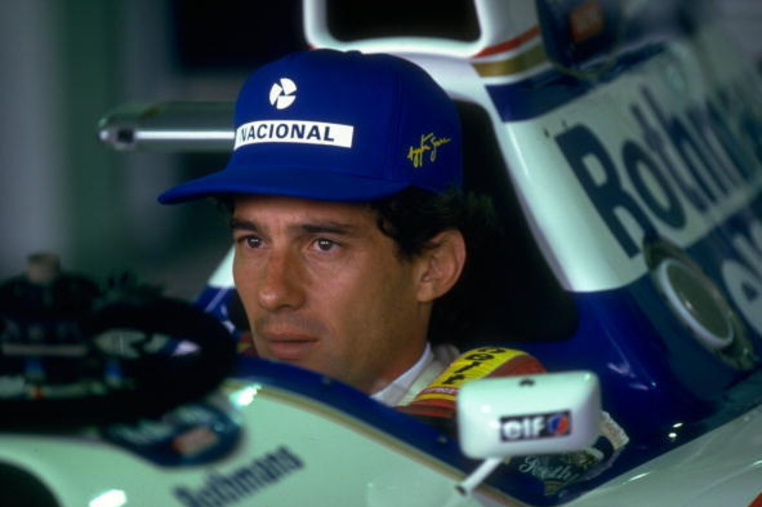 1994:  Portrait of Ayrton Senna of Brazil in his Williams Renault before the Brazilian Grand Prix at the Interlagos circuit in Sao Paulo, Brazil. Senna retired from the race after spinning off. \ Mandatory Credit: Pascal  Rondeau/Allsport