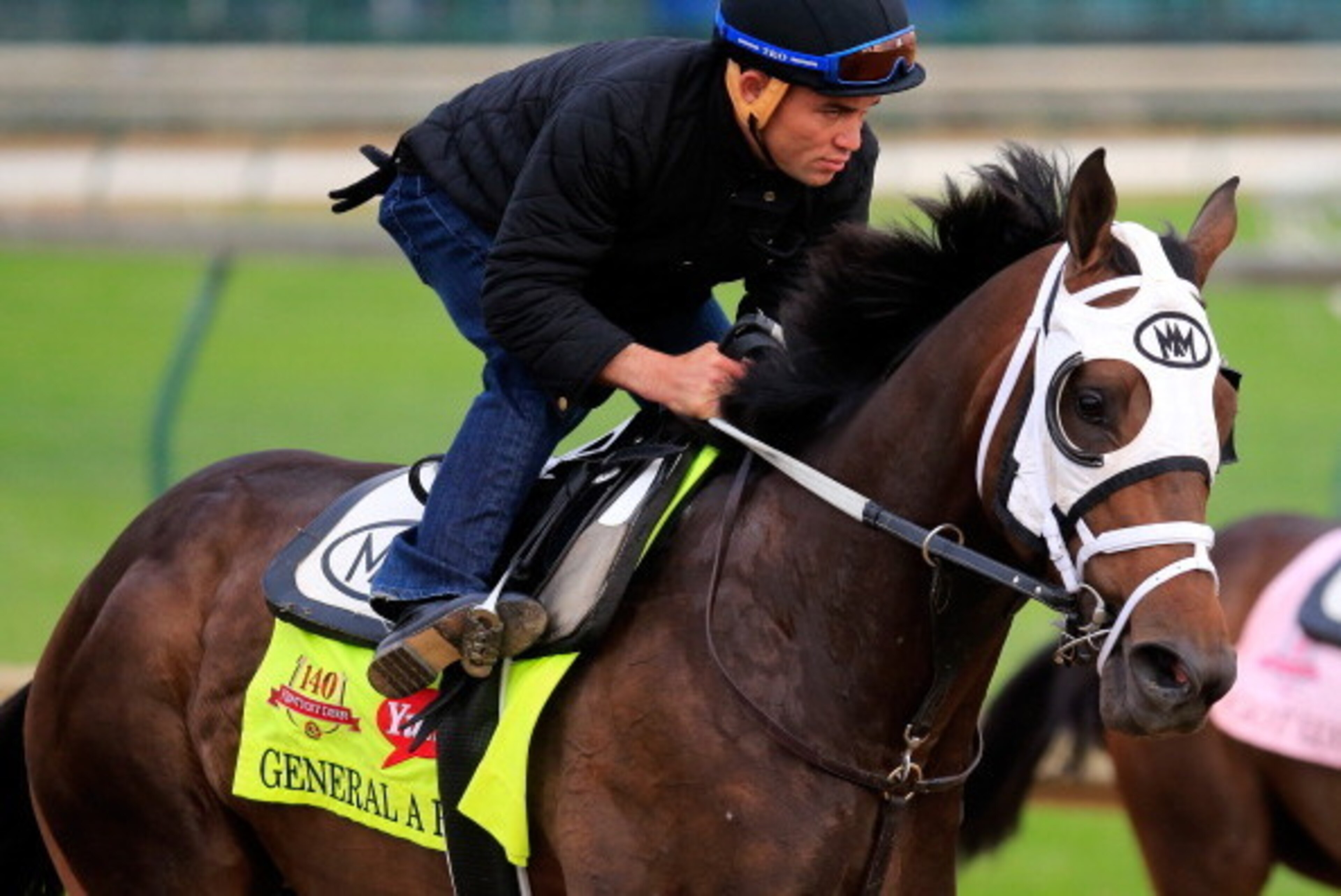 LOUISVILLE, KY - APRIL 29: General A Rod is ridden by  Joel Barrientos during the morning exercise session in preparation for the140th Kentucky Derby at Churchill Downs on April 29, 2014 in Louisville, Kentucky.  (Photo by Rob Carr/Getty Images)
