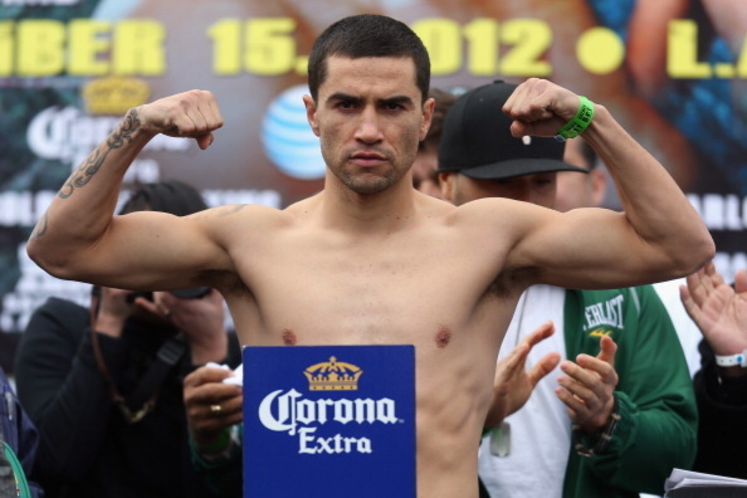 LOS ANGELES, CA - DECEMBER 14:  Carlos Molina weighs in ahead of his WBC Silver Super Lightweight title fight against Amir Khan at Los Angeles Memorial Coliseum on December 14, 2012 in Los Angeles, California.  (Photo by Jeff Gross/Getty Images)