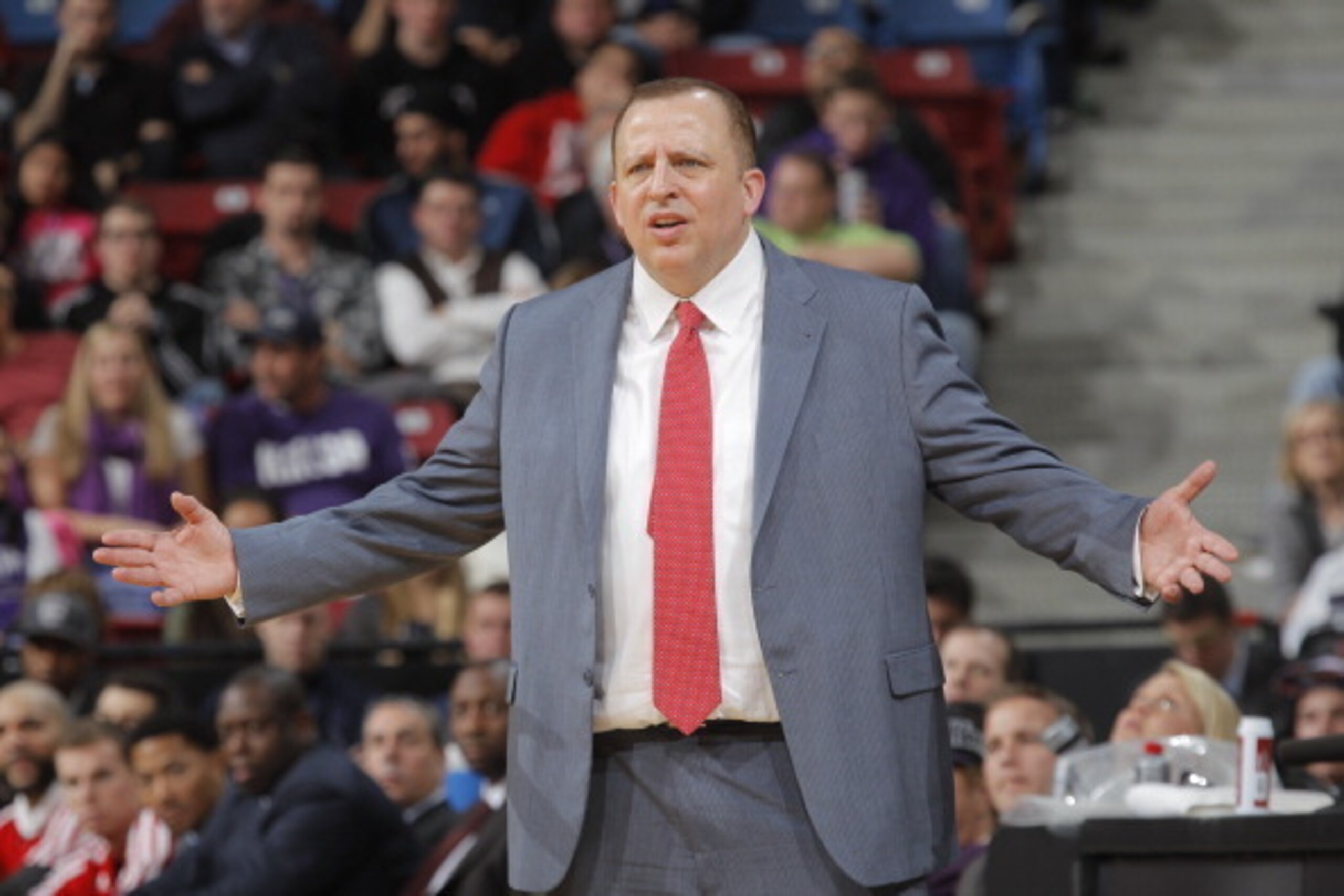 SACRAMENTO, CA - FEBRUARY 3: Head coach Tom Thibodeau of the Chicago Bulls coaches against the Sacramento Kings on February 3, 2014 at Sleep Train Arena in Sacramento, California. NOTE TO USER: User expressly acknowledges and agrees that, by downloading a