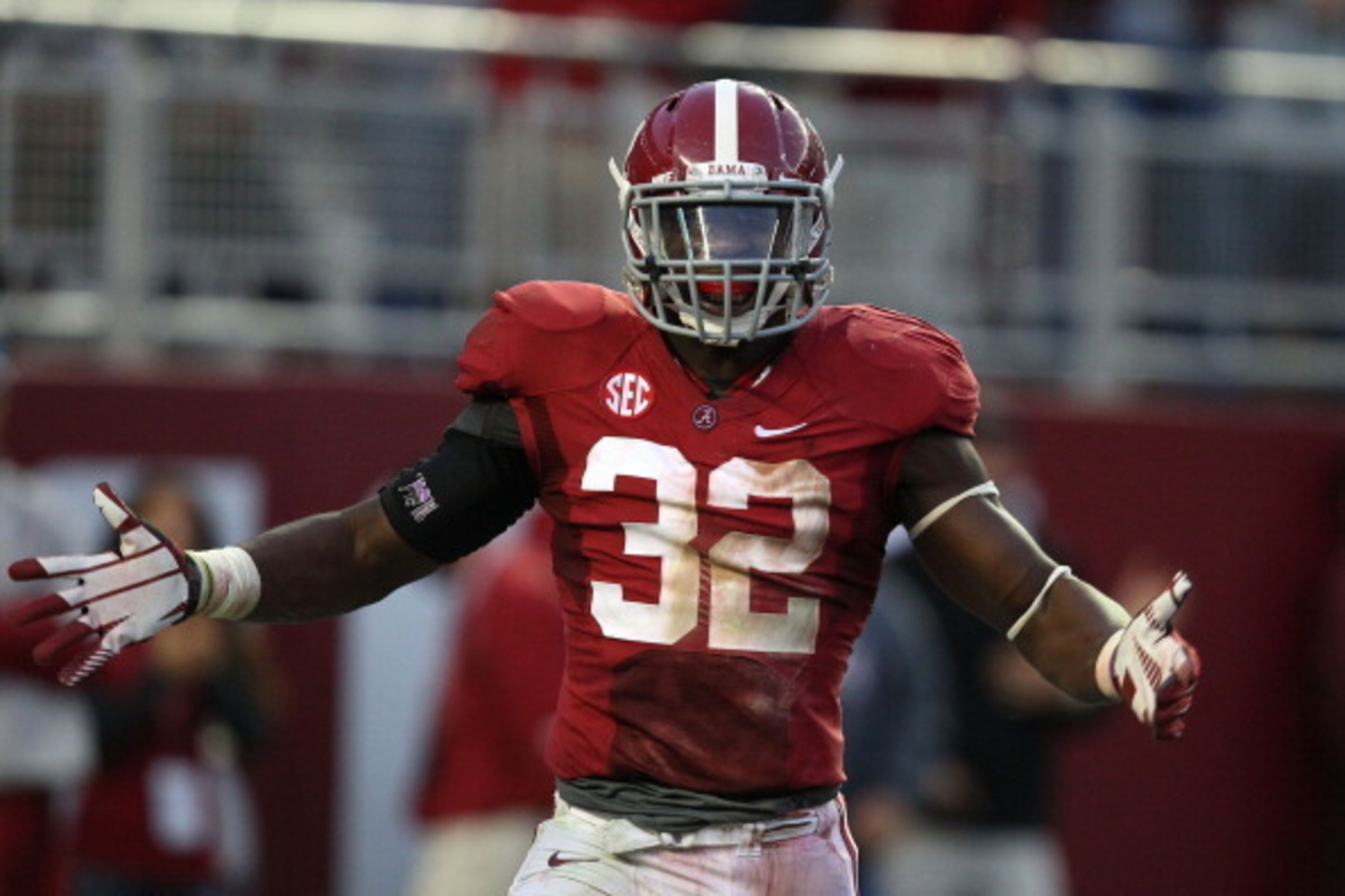 TUSCALOOSA, AL - NOVEMBER 10: Linebacker C.J. Mosley #32 of the Alabama Crimson Tide celebrates during the game against the Texas A&M Aggies at Bryant-Denny Stadium on November 10, 2012 in Tuscaloosa, Alabama. (Photo by Mike Zarrilli/Getty Images) TUSCALOOSA, AL - NOVEMBER 10: Linebacker C.J. Mosley #32 of the Alabama Crimson Tide celebrates during the game against the Texas A&M Aggies at Bryant-Denny Stadium on November 10, 2012 in Tuscaloosa, Alabama. (Photo by Mike Zarrilli/Getty Images)
