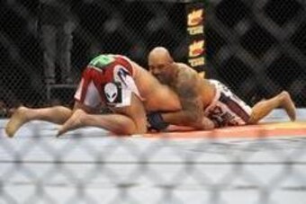 May 5, 2012; East Rutherford, NJ, USA;  Lavar Johnson (right) fights Pat Barry in a heavyweight bout during UFC on Fox 3 at the Izod Center. Lavar Johnson won by technical knock out in the first round. Mandatory Credit: Joe Camporeale-USA TODAY Sports