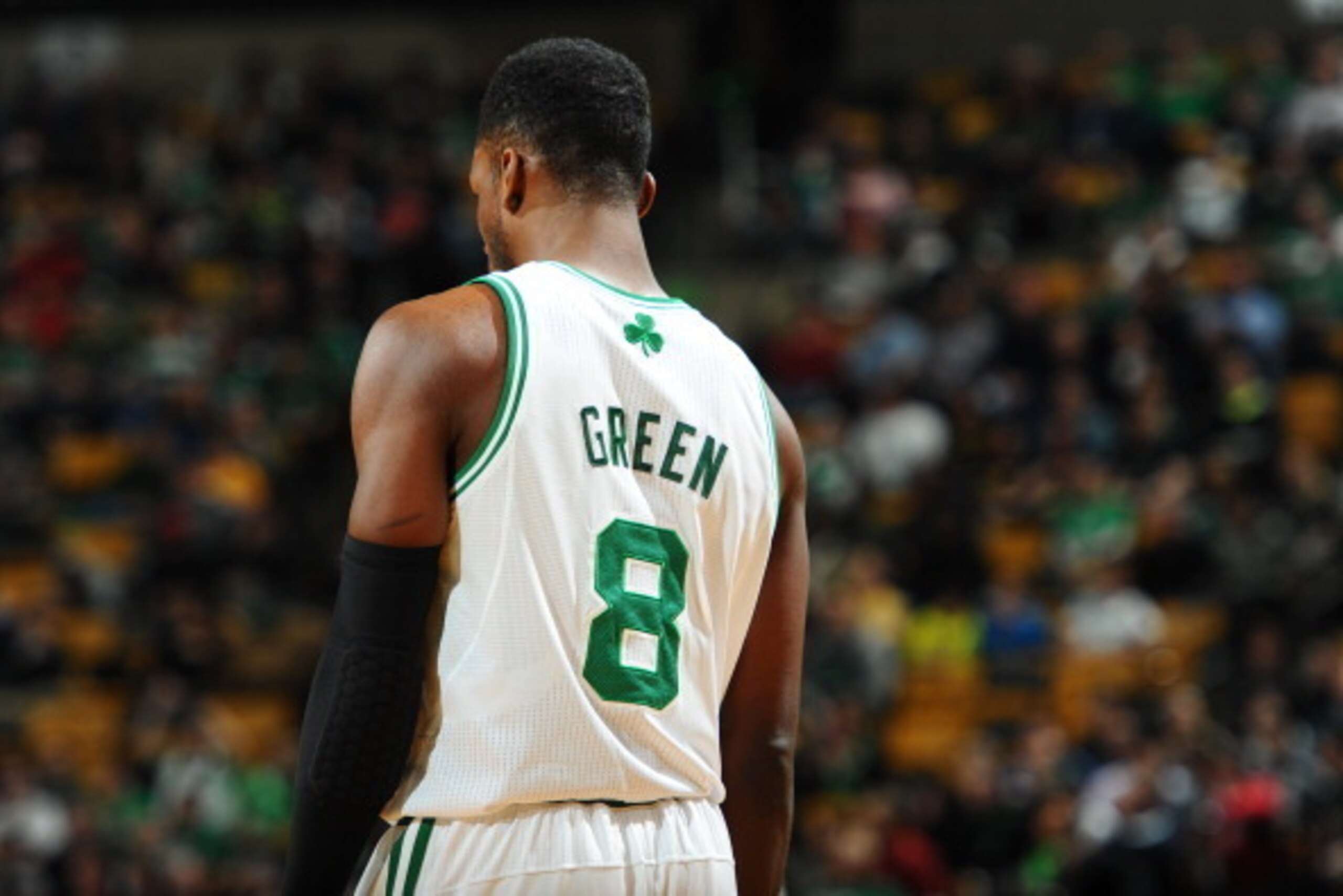 BOSTON, MA - MARCH 5: Jeff Green #8 of the Boston Celtics stands on the court during a game against the Golden State Warriors on March 5, 2014 at the TD Garden in Boston, Massachusetts.  NOTE TO USER: User expressly acknowledges and agrees that, by downlo