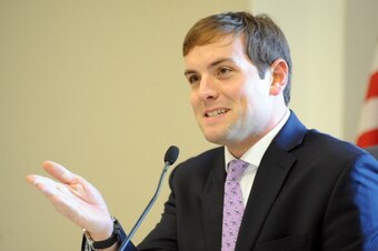 WASHINGTON, DC - MARCH 5:  Moderator Luke Russert speaks during Congressional Hockey Caucus in the Rayburn House Office Building March 5, 2014 in Washington, DC.  (Photo by Mitchell Layton/NHLI via Getty Images}