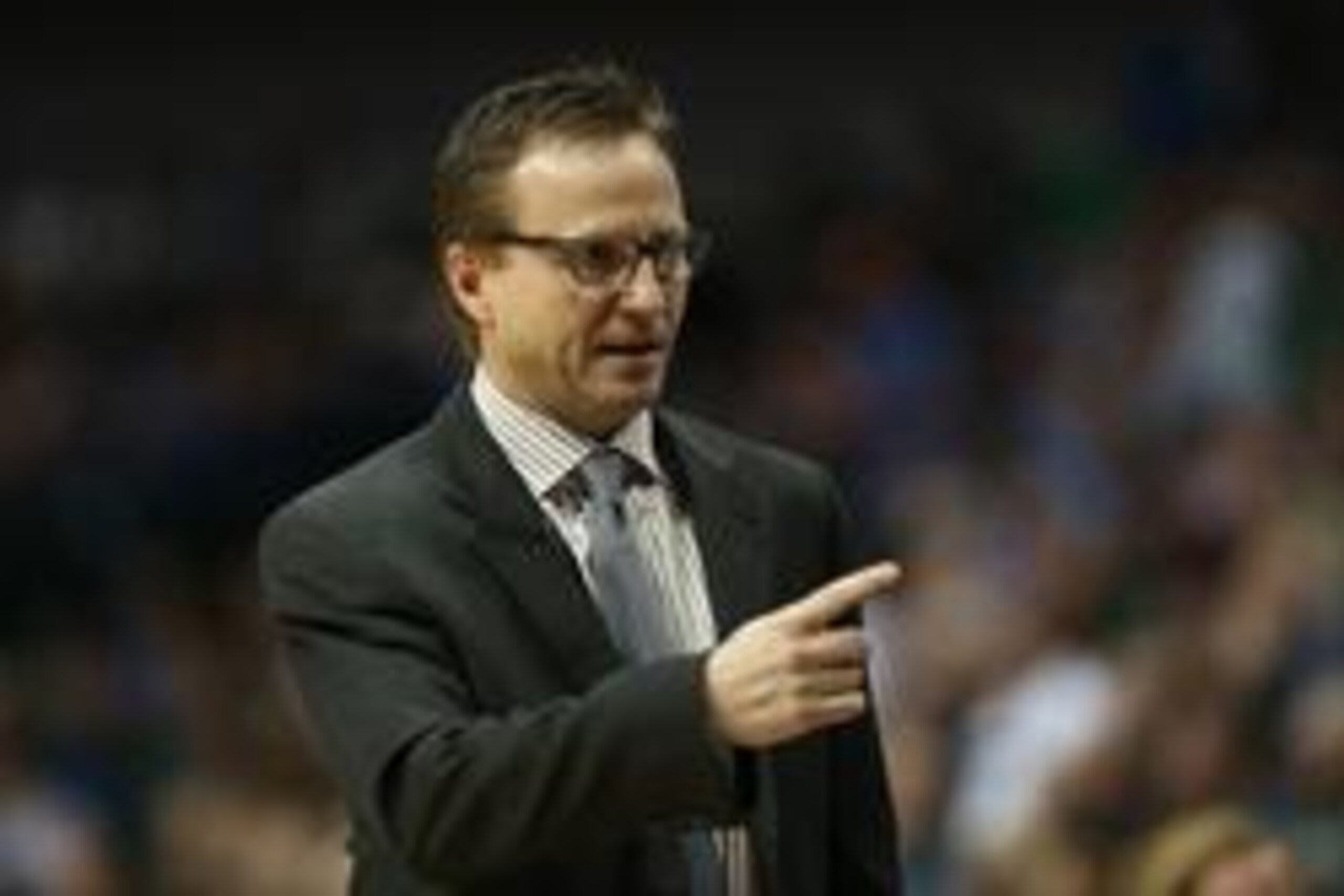 Mar 25, 2014; Dallas, TX, USA; Oklahoma City Thunder head coach Scott Brooks points from the sidelines in the second quarter against the Dallas Mavericks  at American Airlines Center. Mandatory Credit: Matthew Emmons-USA TODAY Sports