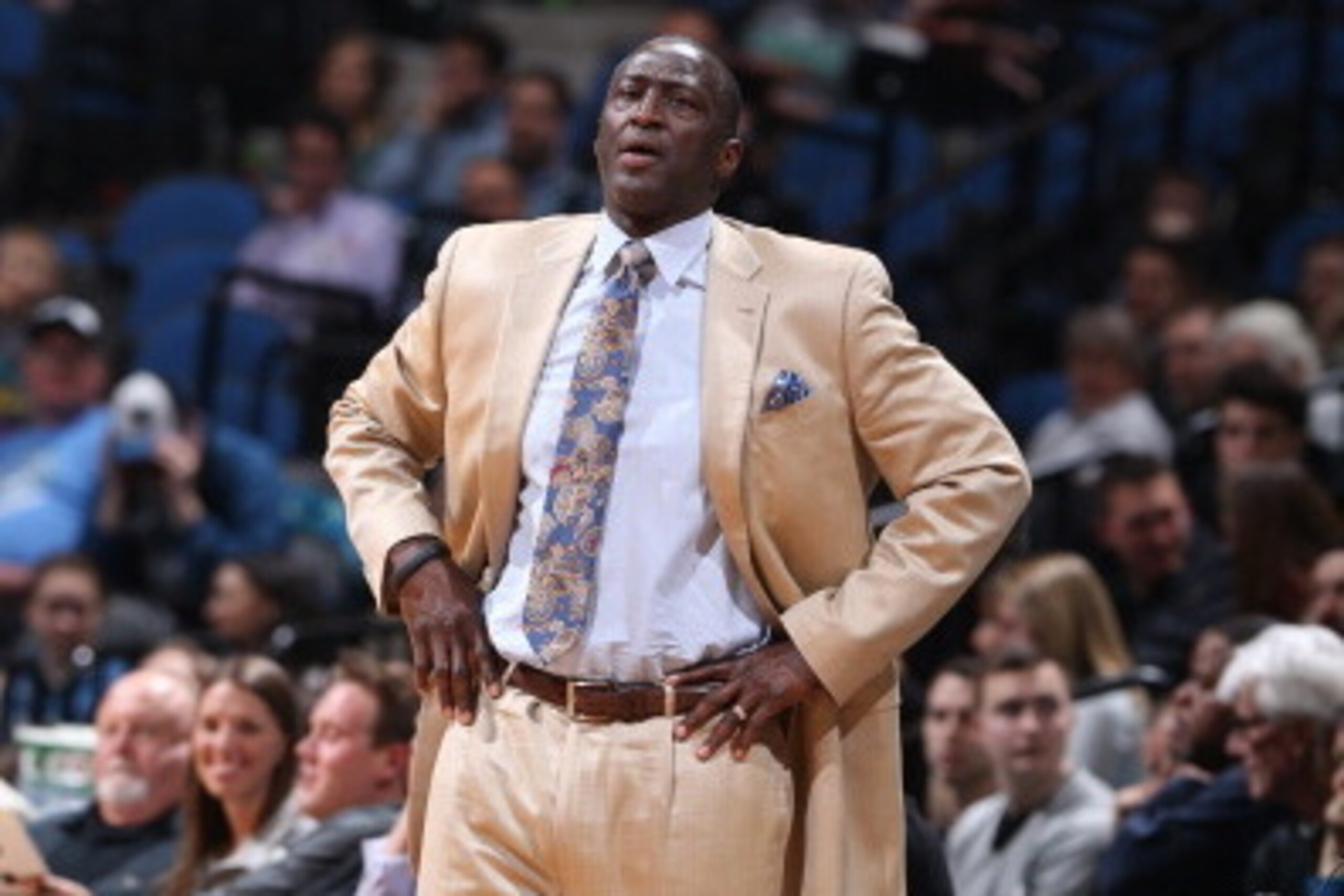 MINNEAPOLIS, MN - April 16: Head Coach Tyrone Corbin of the Utah Jazz looks on against the Minnesota Timberwolves during the game on April 16, 2014 at Target Center in Minneapolis, Minnesota. NOTE TO USER: User expressly acknowledges and agrees that, by d