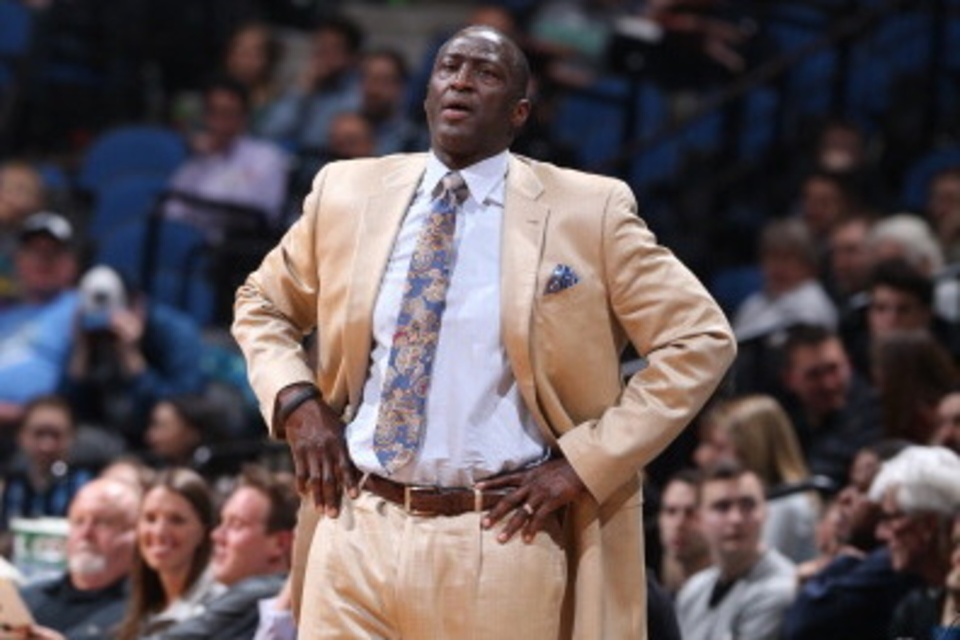 MINNEAPOLIS, MN - April 16: Head Coach Tyrone Corbin of the Utah Jazz looks on against the Minnesota Timberwolves during the game on April 16, 2014 at Target Center in Minneapolis, Minnesota. NOTE TO USER: User expressly acknowledges and agrees that, by d