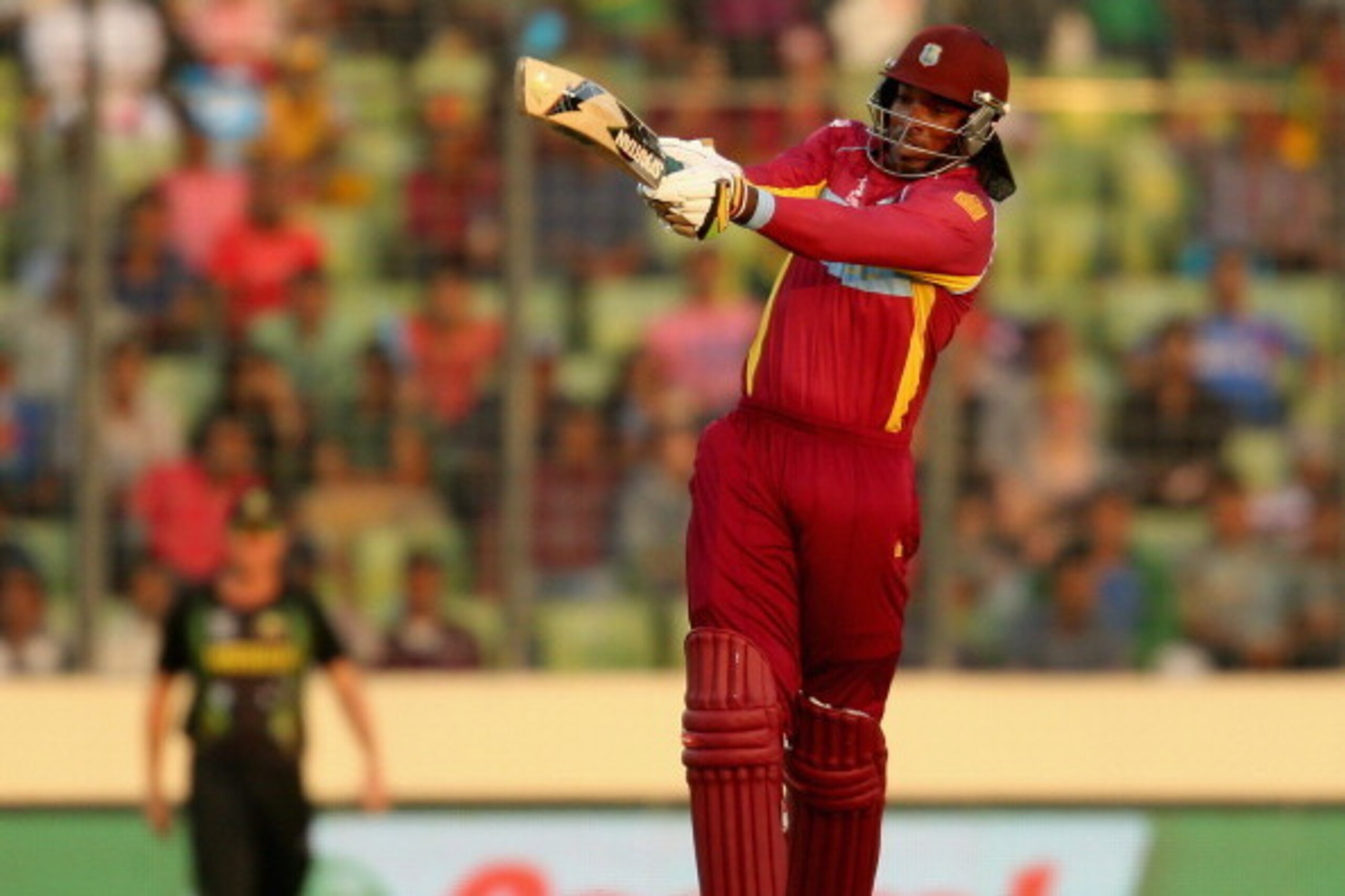 DHAKA, BANGLADESH - MARCH 28:  Chris Gayle of the West Indies bats during the ICC World Twenty20 Bangladesh 2014 match between Australia and the West Indies at Sher-e-Bangla Mirpur Stadium on March 28, 2014 in Dhaka, Bangladesh.  (Photo by Scott Barbour/G