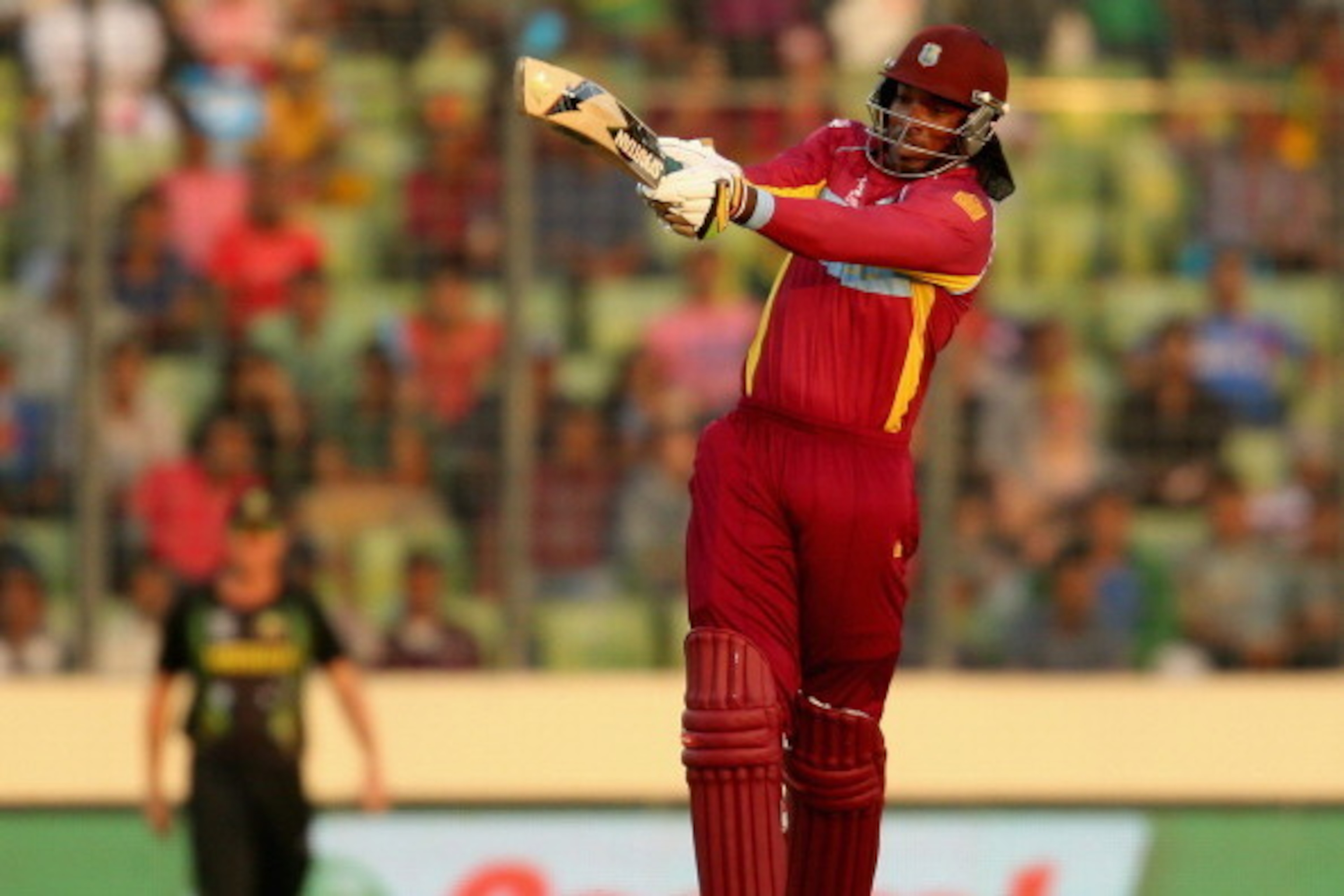 DHAKA, BANGLADESH - MARCH 28: Chris Gayle of the West Indies bats during the ICC World Twenty20 Bangladesh 2014 match between Australia and the West Indies at Sher-e-Bangla Mirpur Stadium on March 28, 2014 in Dhaka, Bangladesh. (Photo by Scott Barbour/G DHAKA, BANGLADESH - MARCH 28: Chris Gayle of the West Indies bats during the ICC World Twenty20 Bangladesh 2014 match between Australia and the West Indies at Sher-e-Bangla Mirpur Stadium on March 28, 2014 in Dhaka, Bangladesh. (Photo by Scott Barbour/G