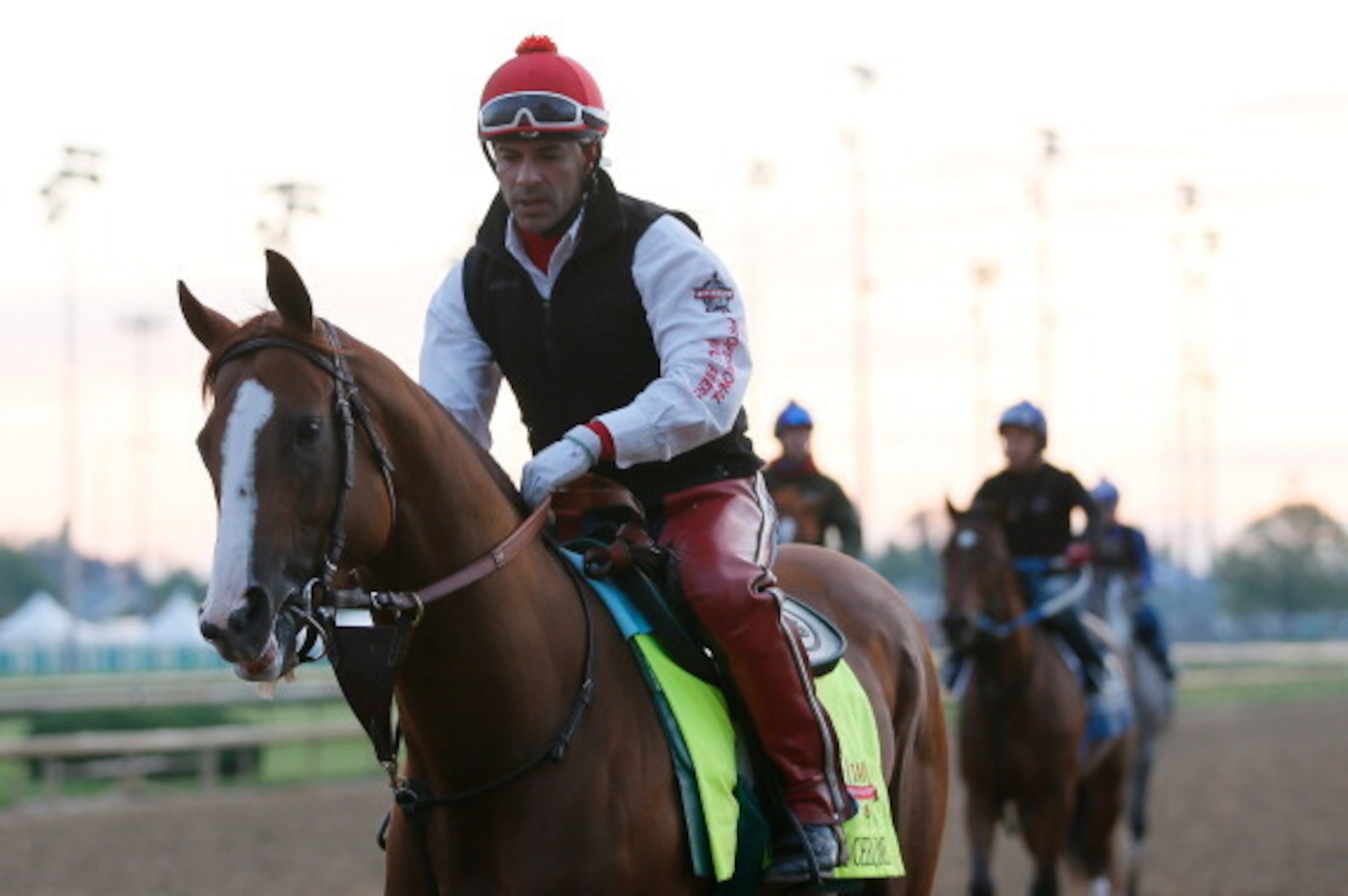 LOUISVILLE, KY - MAY 01:  Kentucky Derby contender California Chrome works during early morning workouts at Churchill Downs on May 1, 2014 in Louisville, Kentucky.  (Photo by Kevin C. Cox/Getty Images)