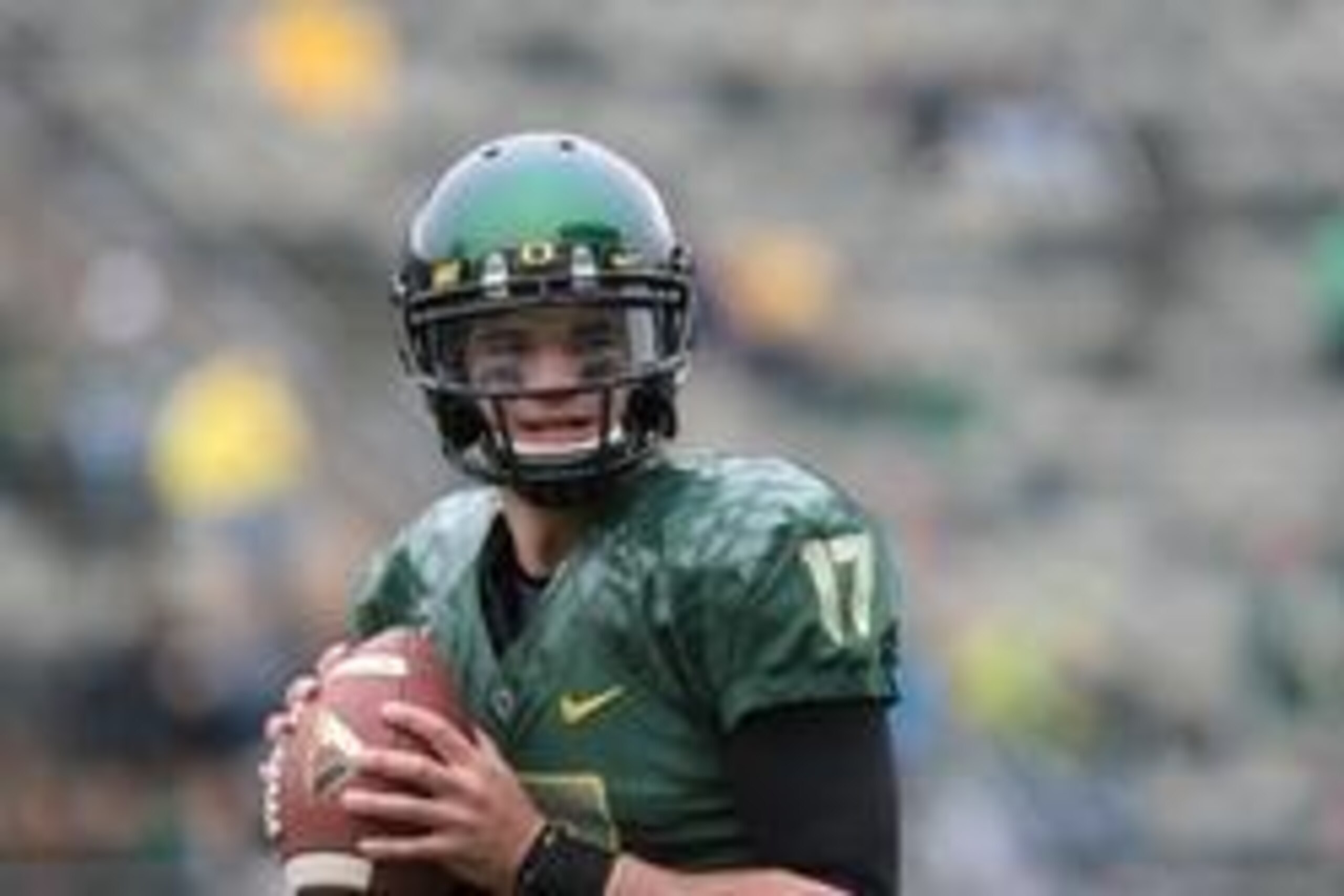 Oct 26, 2013; Eugene, OR, USA; Oregon Ducks quarterback Jeff Lockie (17) pre game warm up against the UCLA Bruins at Autzen Stadium. Mandatory Credit: Scott Olmos-USA TODAY Sports