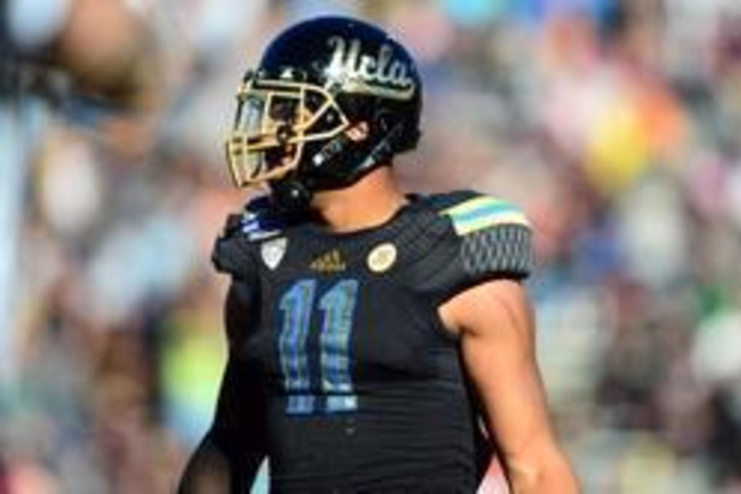 Dec 31, 2013; El Paso, TX, USA; UCLA Bruins linebacker Anthony Barr (11) during the game against the Virginia Tech Hokies in the 2013 Sun Bowl at Sun Bowl Stadium. UCLA defeated Virginia Tech 42-12. Mandatory Credit: Andrew Weber-USA TODAY Sports