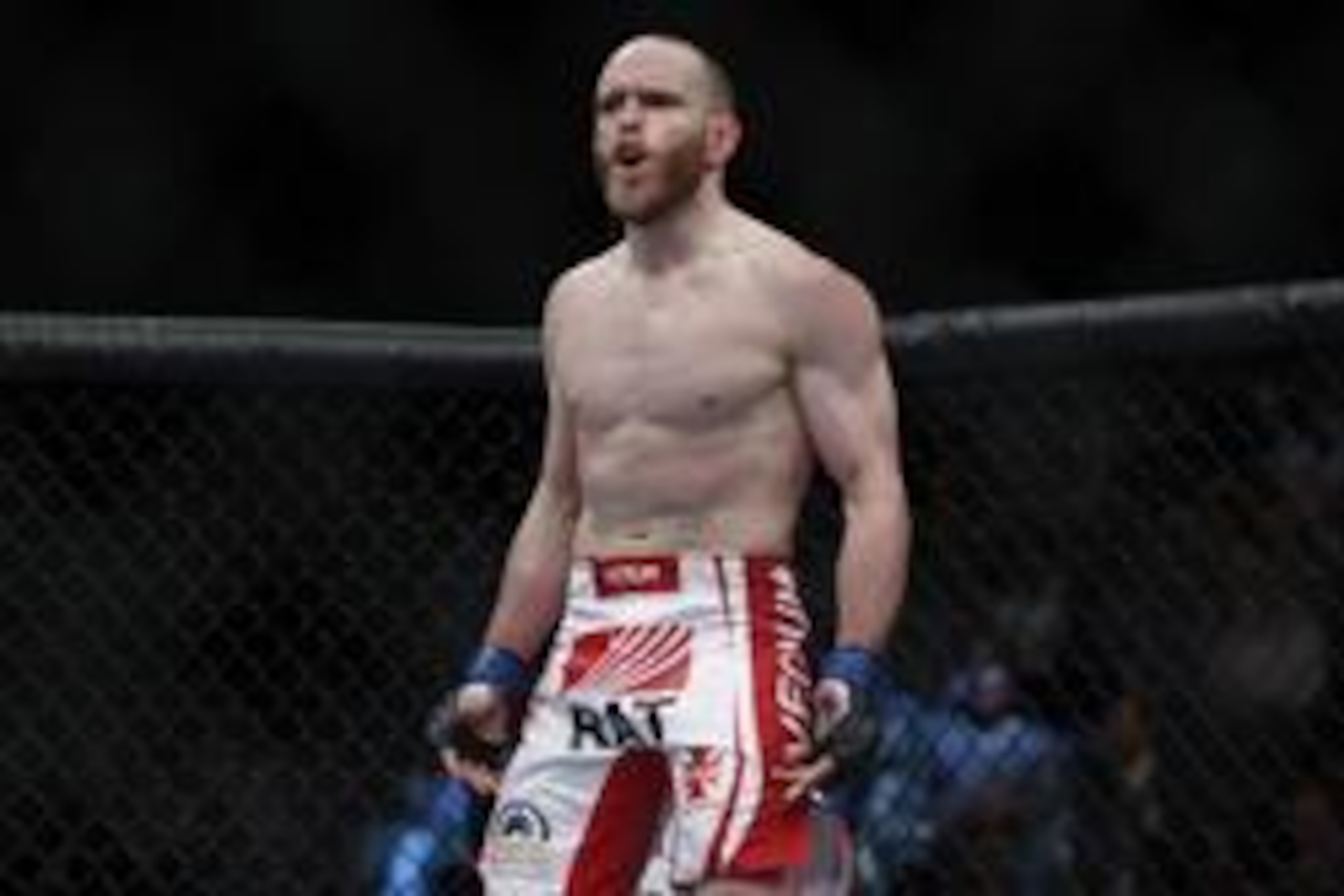 May 25, 2013; Las Vegas, NV, USA; TJ Grant reacts to his victory over Gray Maynard during UFC 160 at the MGM Grand Garden Arena. Mandatory Credit: Gary A. Vasquez-USA TODAY Sports