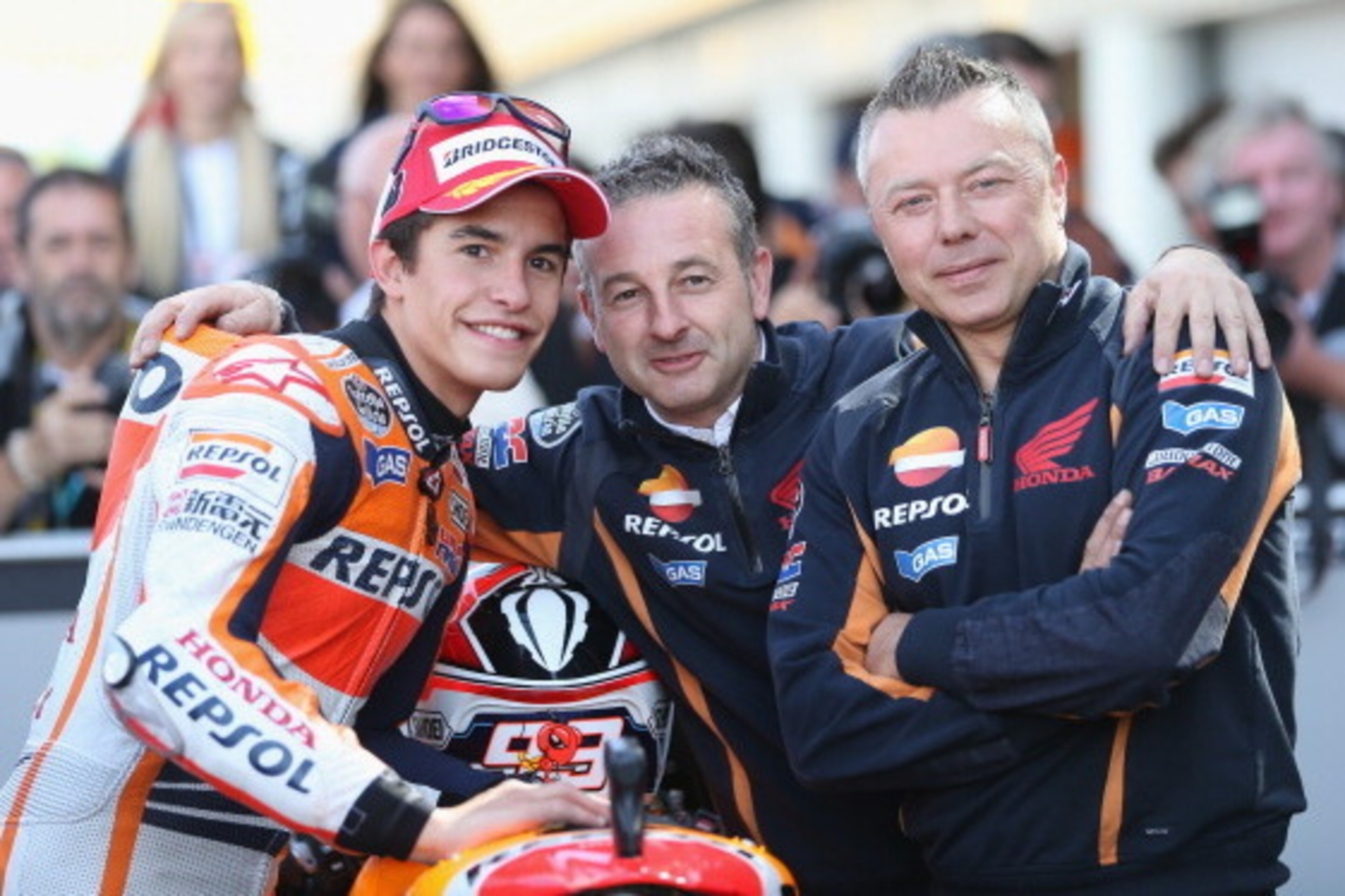 NORTHAMPTON, ENGLAND - AUGUST 31:  Marc Marquez of Spain and Repsol Honda team celebrates his pole position during qualifying at the British Moto GP Silverstone Circuit on August 31, 2013 in Northampton, England.  (Photo by Mark Thompson/Getty Images)