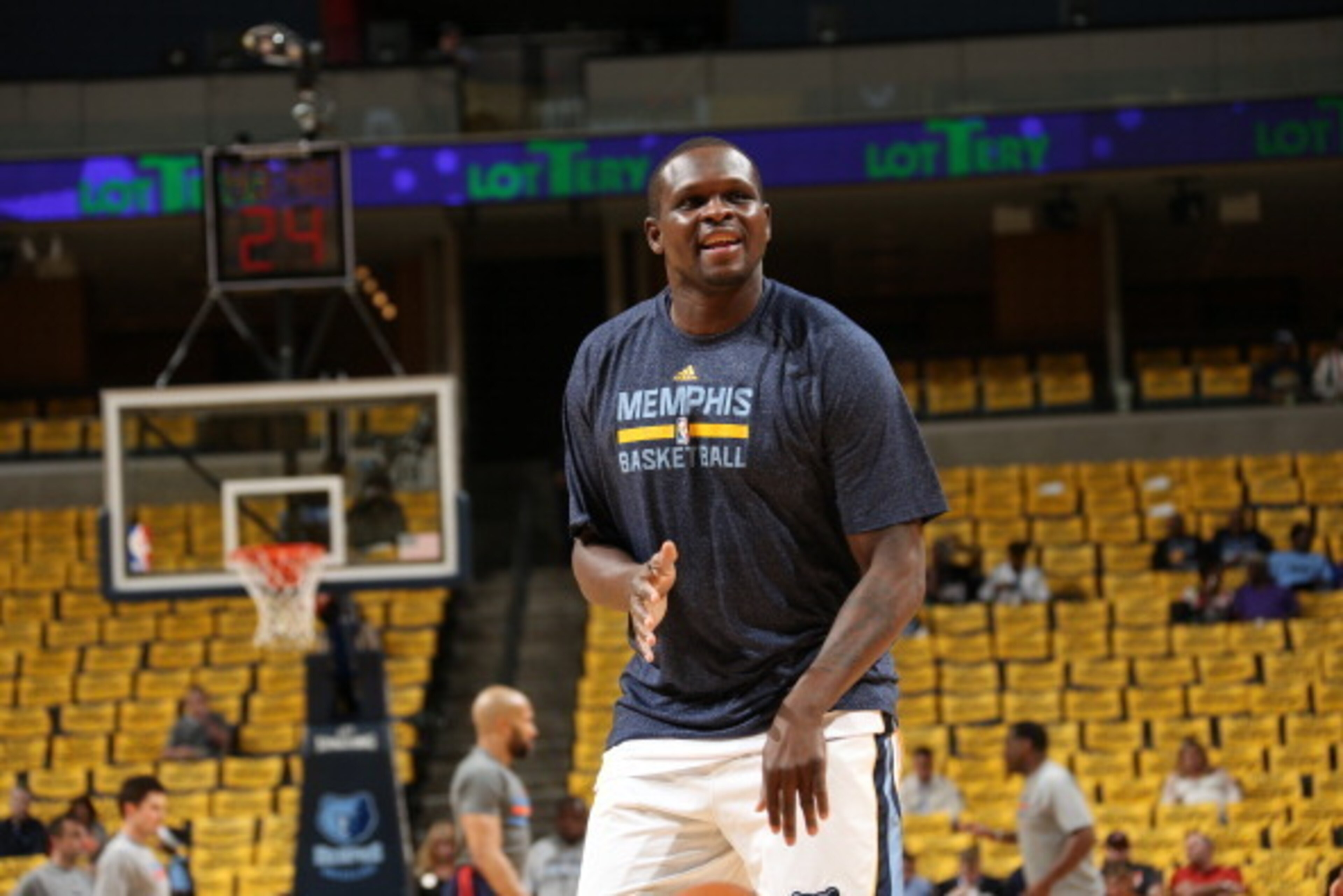 MEMPHIS, TN - MAY 3: Zach Randolph #50 of the Memphis Grizzlies warms up prior to the game against the Oklahoma City Thunder in Game Six of the Western Conference Quarterfinals during the 2014 NBA Playoffs on MAY 3, 2014 at FedExForum in Memphis, Tennesse MEMPHIS, TN - MAY 3: Zach Randolph #50 of the Memphis Grizzlies warms up prior to the game against the Oklahoma City Thunder in Game Six of the Western Conference Quarterfinals during the 2014 NBA Playoffs on MAY 3, 2014 at FedExForum in Memphis, Tennesse