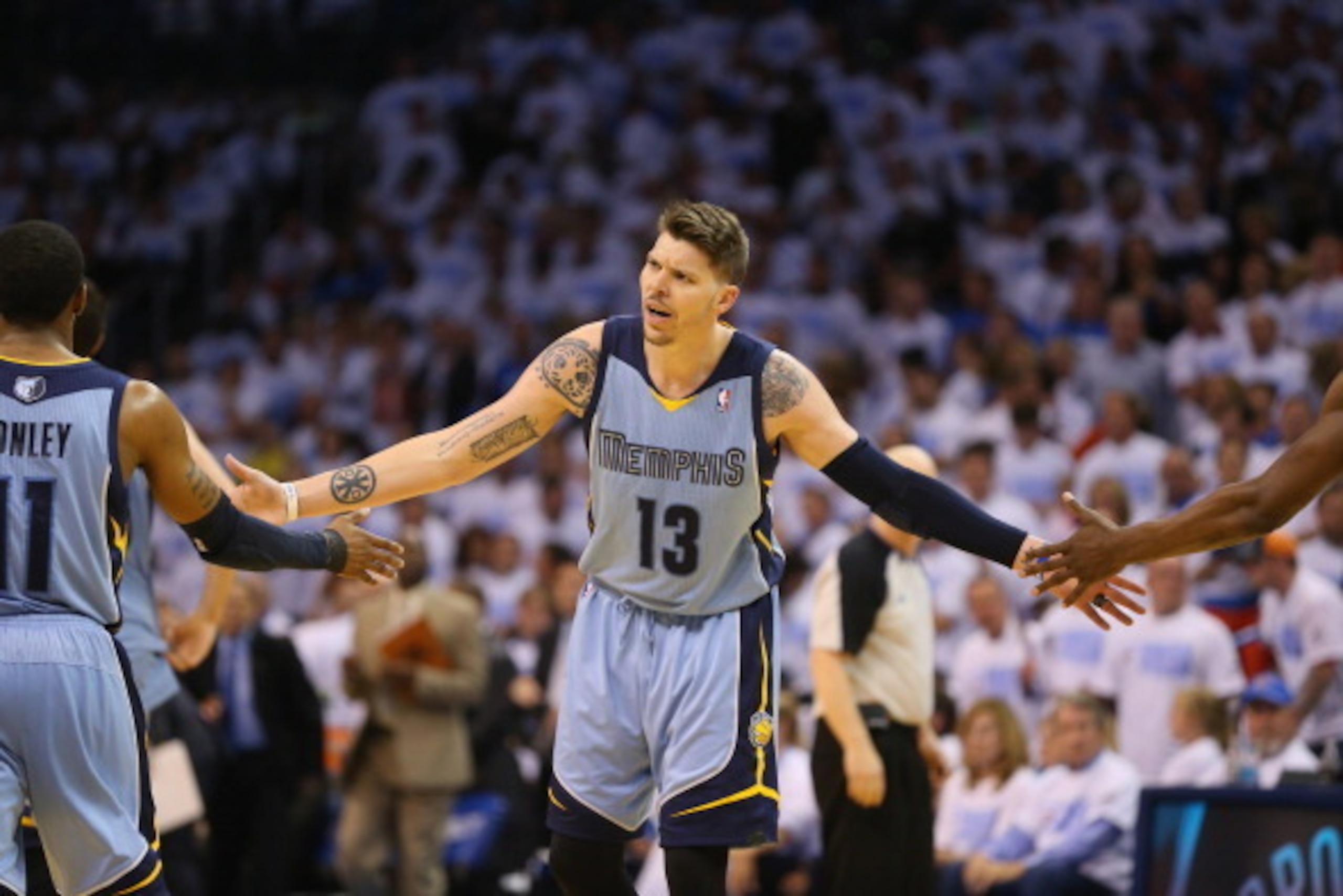 OKLAHOMA CITY, OK - APRIL 29:  Mike Miller #13 of the Memphis Grizzlies in Game Five of the Western Conference Quarterfinals during the 2014 NBA Playoffs at Chesapeake Energy Arena on April 29, 2014 in Oklahoma City, Oklahoma.  NOTE TO USER: User expressl