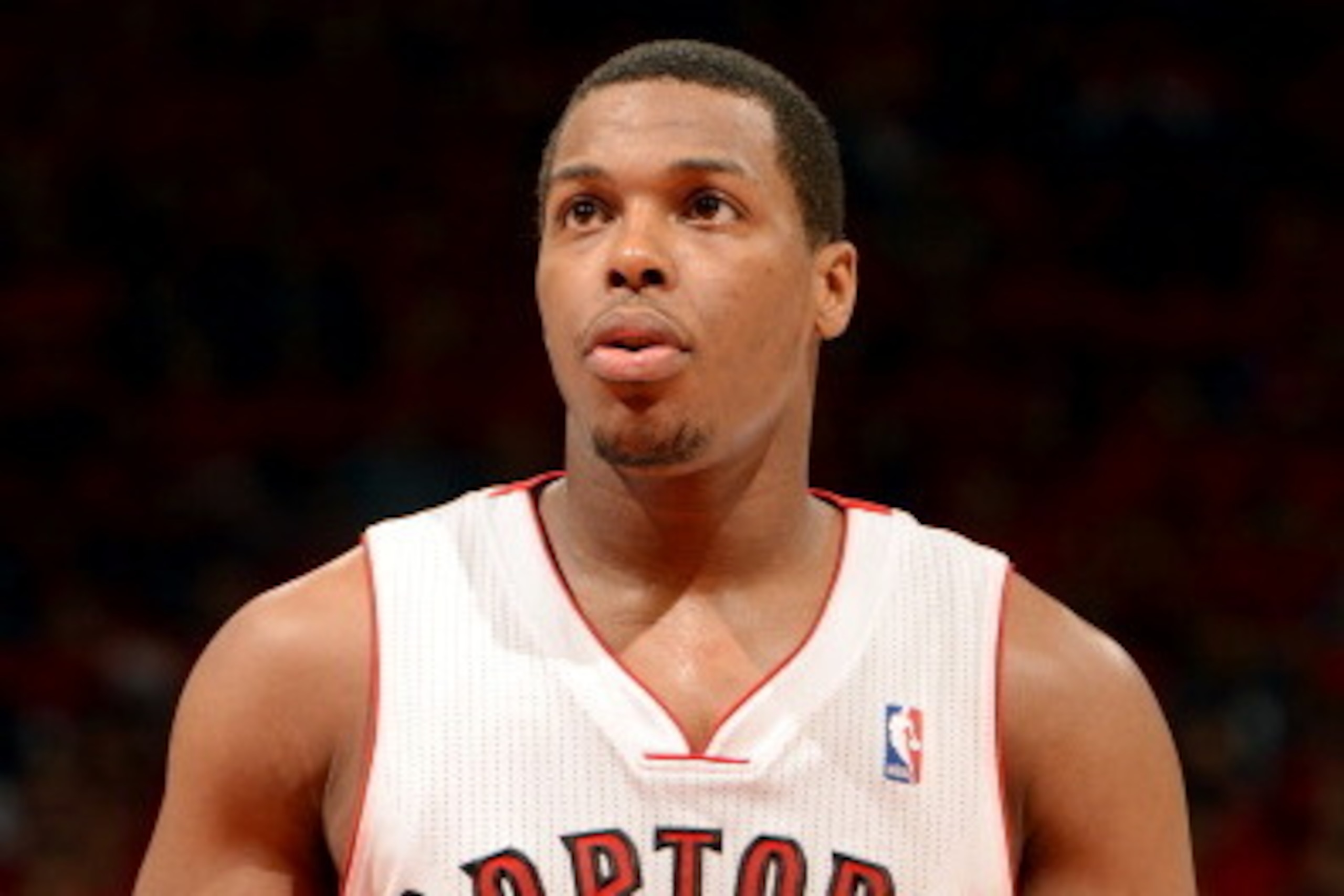 TORONTO, ON - MAY 4: Kyle Lowry #7 of the Toronto Raptors attempts a free throw against the Brooklyn Nets in Game Seven of the Eastern Conference Quarterfinals during the NBA Playoffs at the Air Canada Centre on May 4, 2014 in Toronto, Ontario, Canada. NO