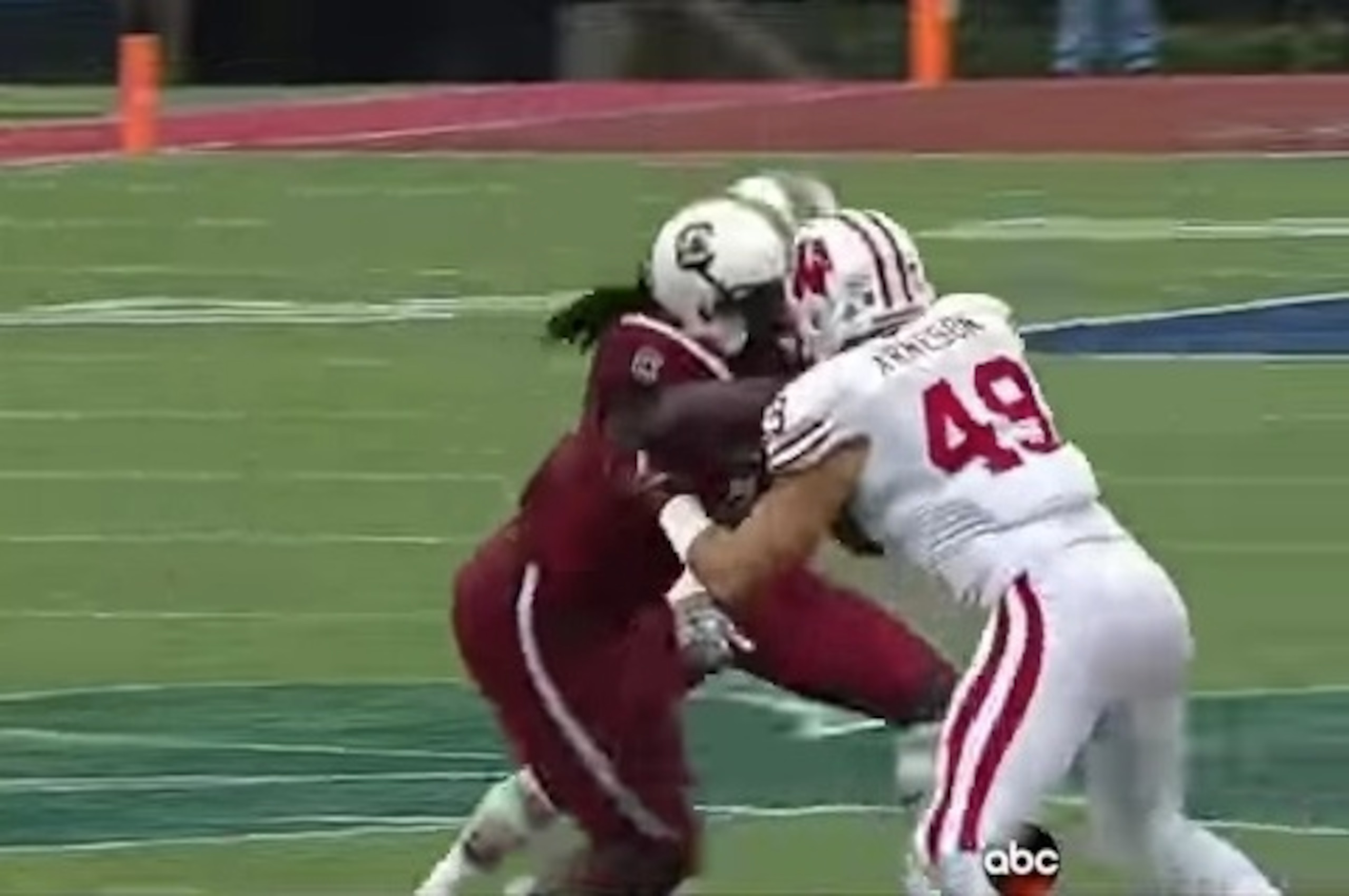 Initial hand placement was lacking, but speed and strength allowed Clowney to make the play.