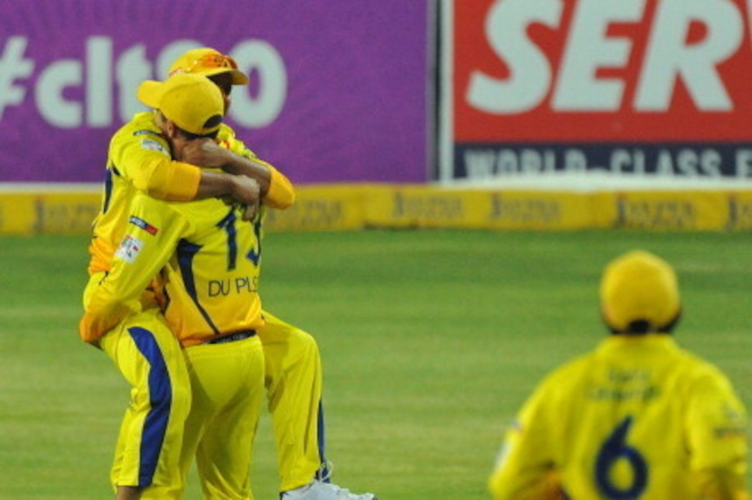 JOHANNESBURG, SOUTH AFRICA - OCTOBER 20: Suresh Raina of CSK celebrates the catch to dismiss Sachin Tendulkar of Mumbai for 2 runs during the Karbonn Smart CLT20 match between Chennai Super Kings and Mumbai Indians at Bidvest Wanderers Stadium on October 