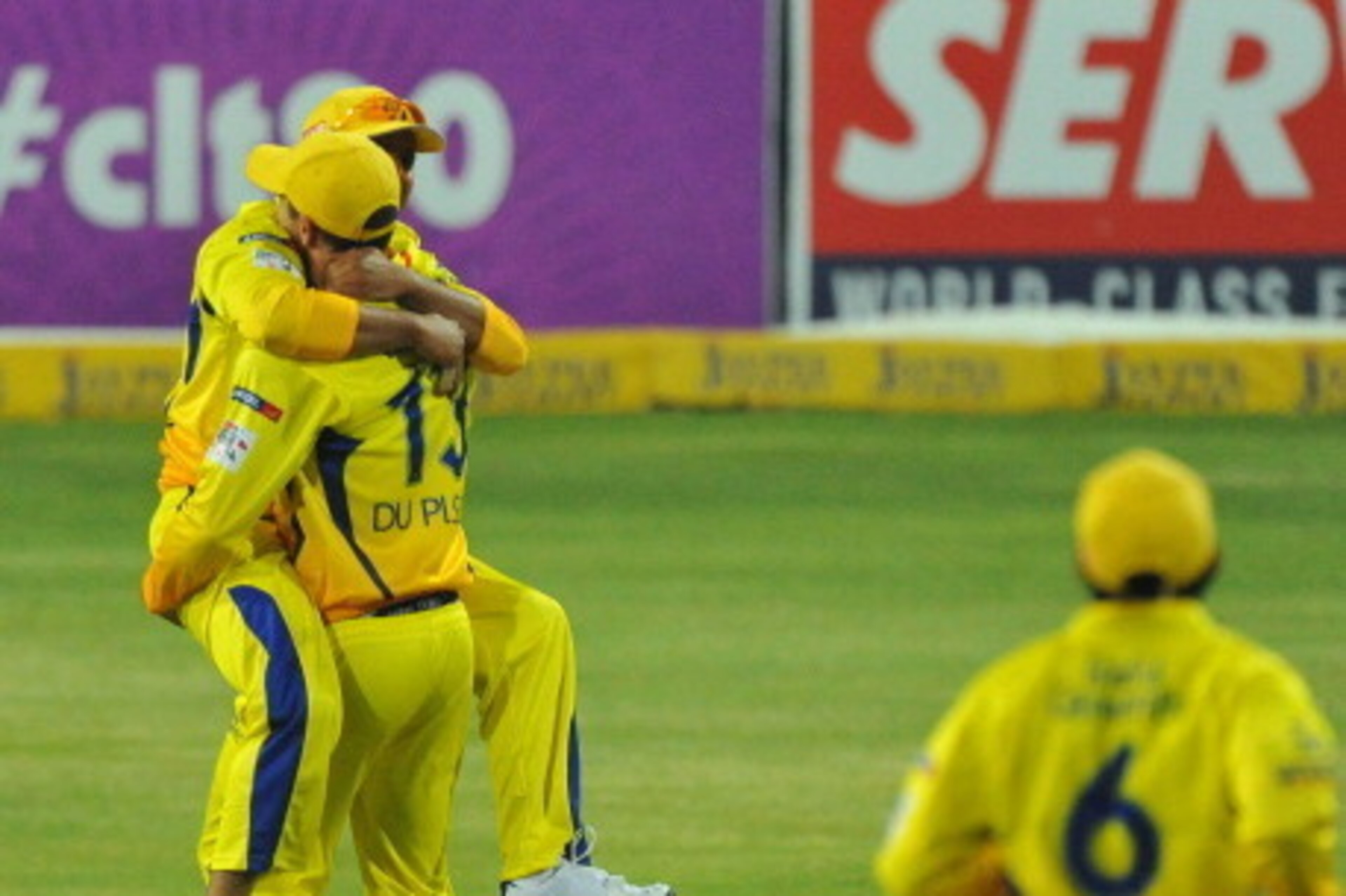 JOHANNESBURG, SOUTH AFRICA - OCTOBER 20: Suresh Raina of CSK celebrates the catch to dismiss Sachin Tendulkar of Mumbai for 2 runs during the Karbonn Smart CLT20 match between Chennai Super Kings and Mumbai Indians at Bidvest Wanderers Stadium on October 