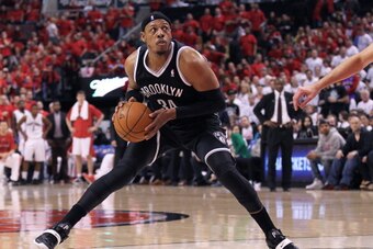 TORONTO, ON - MAY 4:  Paul Pierce #34 of the Brooklyn Nets plays against the Toronto Raptors in Game Seven of the NBA Eastern Conference Quarterfinals at the Air Canada Centre on May 4, 2014 in Toronto, Ontario, Canada. The Nets defeated the Raptors 104-1