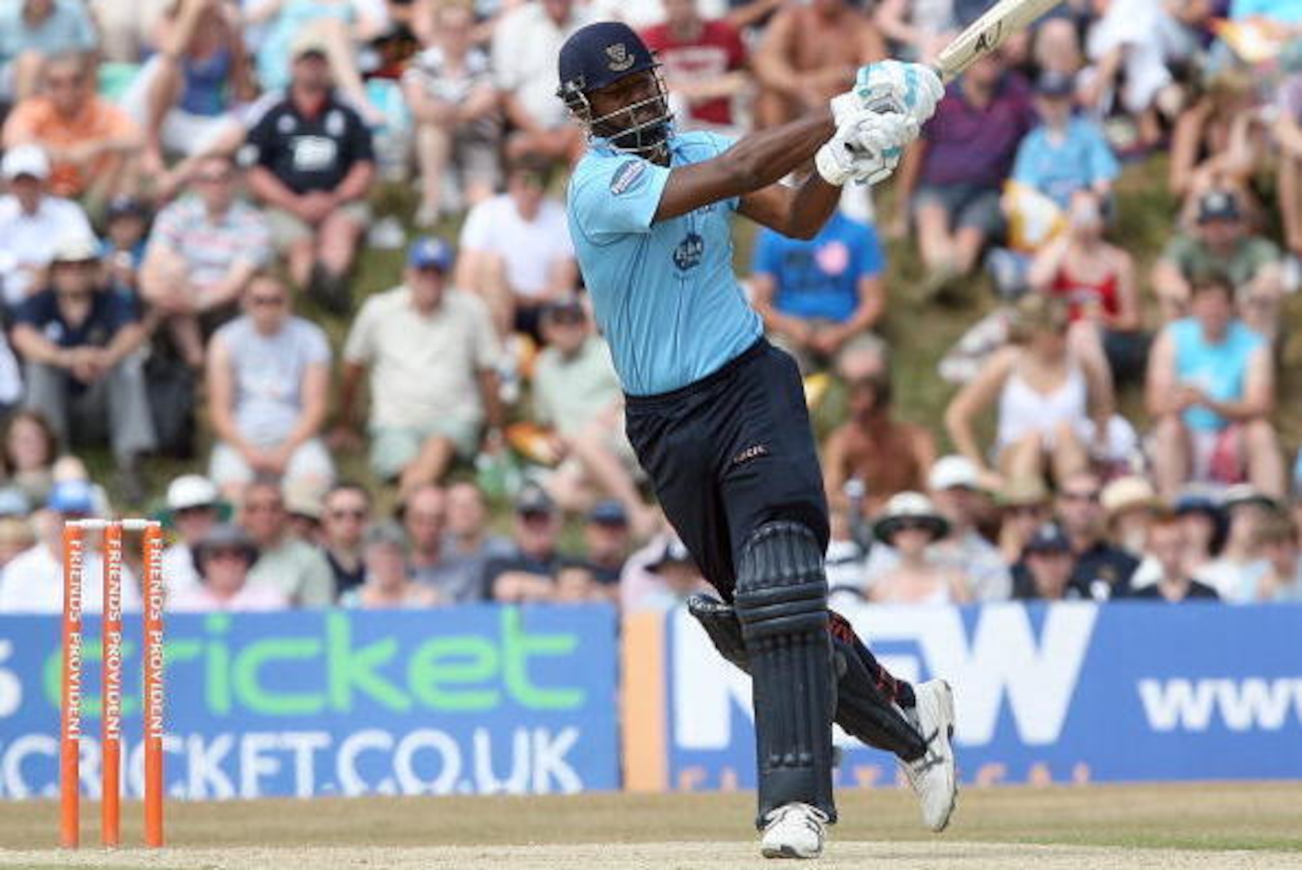 ARUNDEL, ENGLAND - JULY 11:  Dwayne Smith of Sussex  hits out during the Friends Provident T20 match between Sussex and Surrey at Arundel Castle on July 11, 2010 in Arundel, England.  (Photo by Jan Kruger/Getty Images)