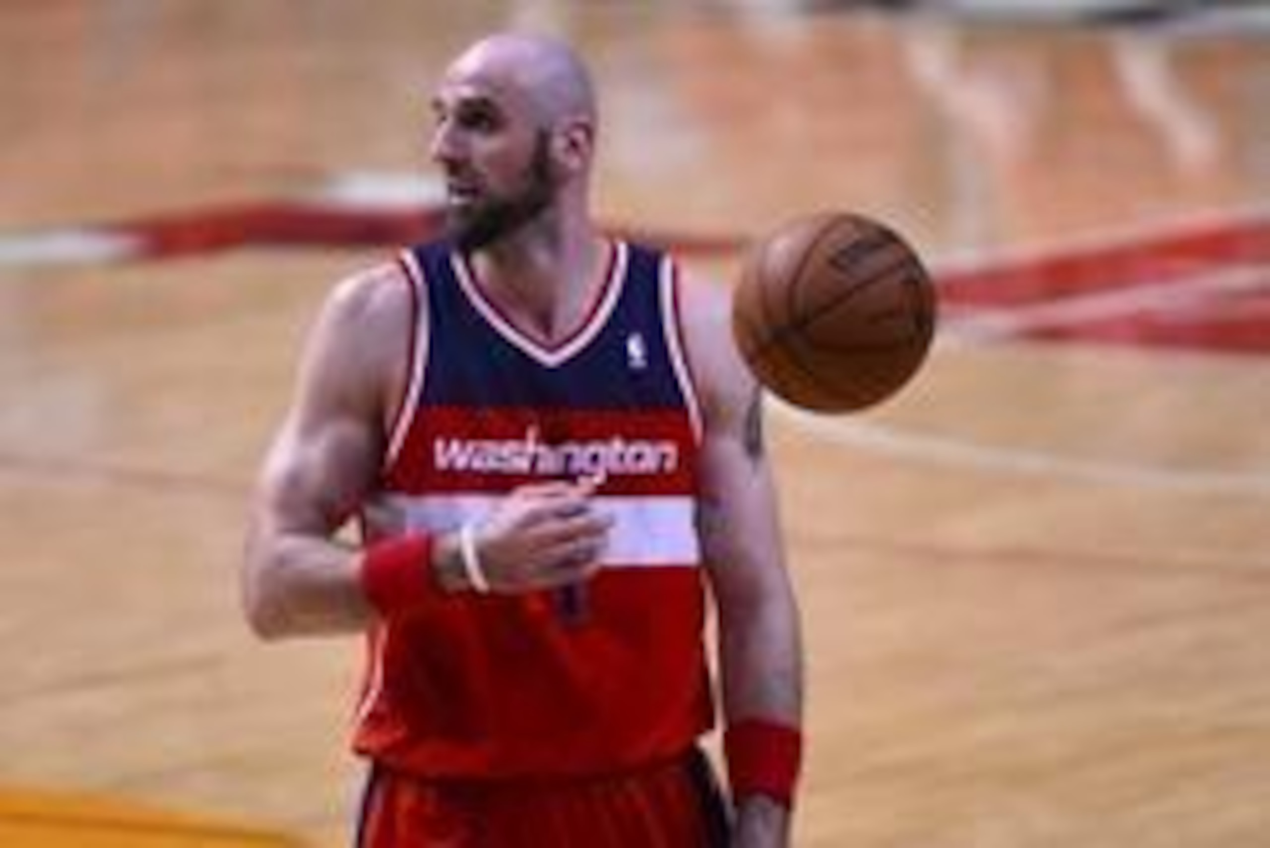 Apr 29, 2014; Chicago, IL, USA; Washington Wizards center Marcin Gortat (4) reacts after a call against the Chicago Bulls during the first quarter in game five of the first round of the 2014 NBA Playoffs at United Center. Mandatory Credit: Mike DiNovo-USA
