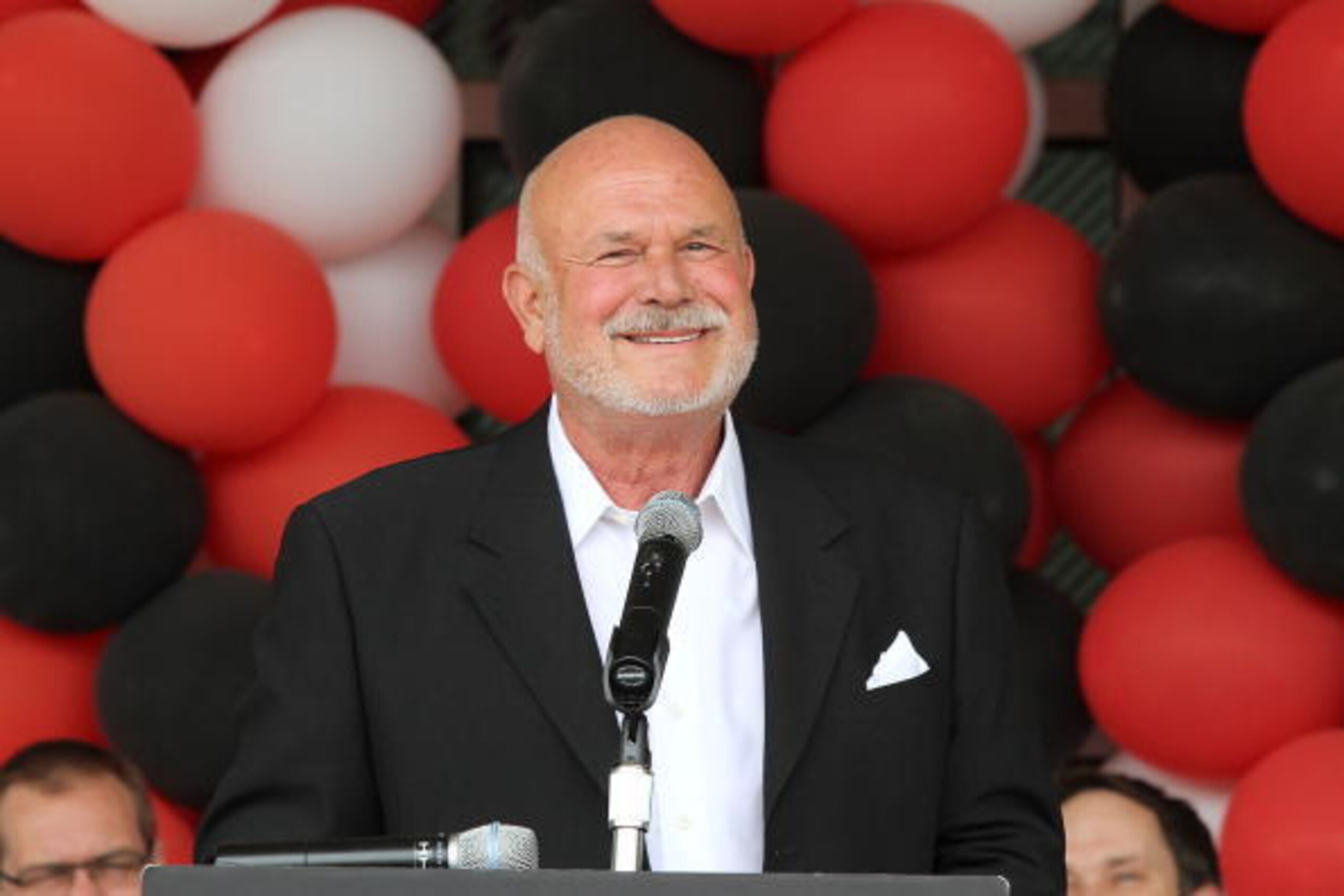 RALEIGH, NC - APRIL 8:  Owner Peter Karmanos Jr. of the Carolina Hurricanes speaks to Caniacs after an announcement that the team will be hosting the 2011 NHL All Star game prior to a NHL game against the Montreal Canadiens on April 8, 2010 at RBC Center 