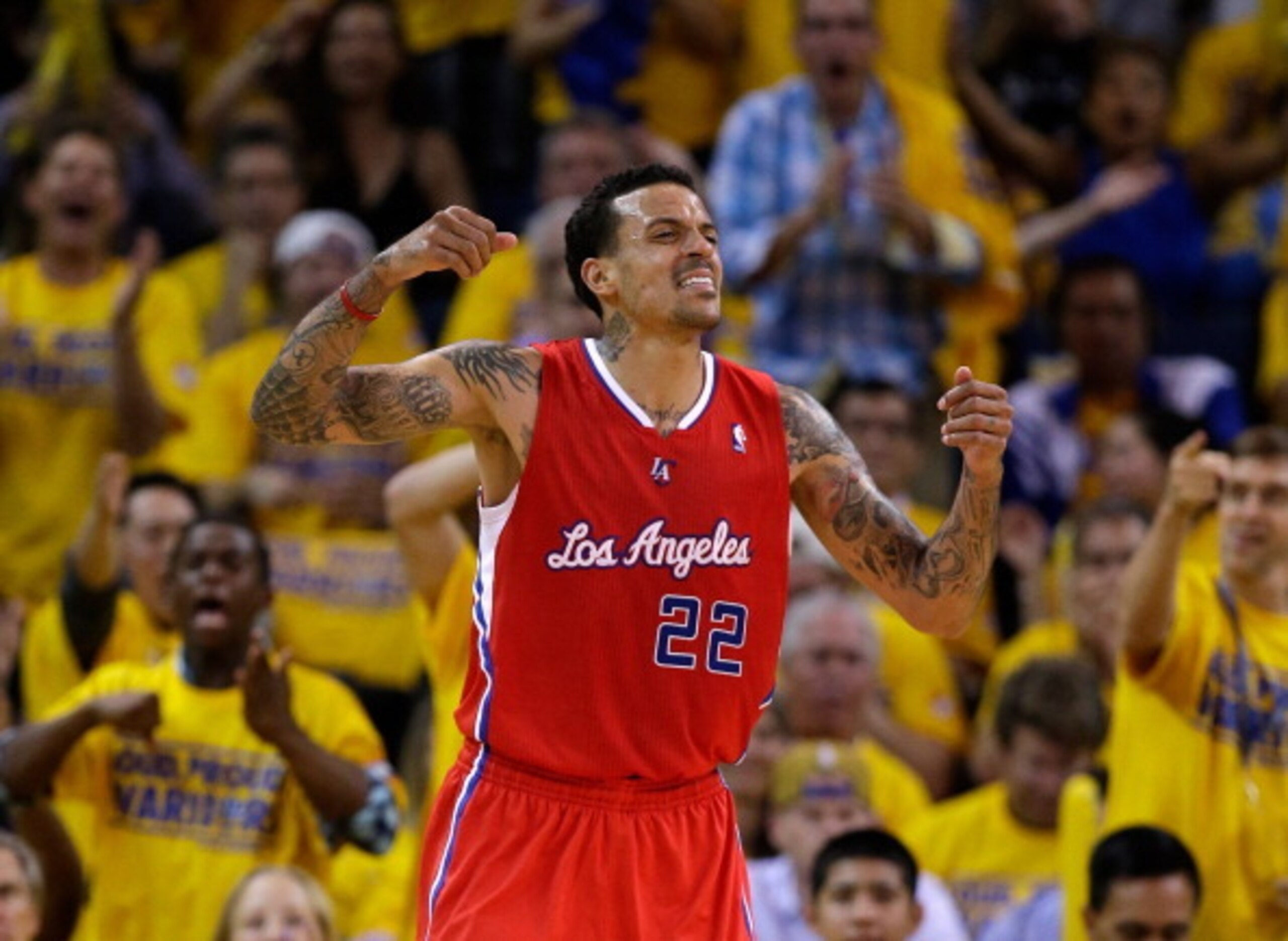 OAKLAND, CA - MAY 01:  Matt Barnes #22 of the Los Angeles Clippers reacts after being called for a foul during their game against the Golden State Warriors in Game Six of the Western Conference Quarterfinals during the 2014 NBA Playoffs at ORACLE Arena on
