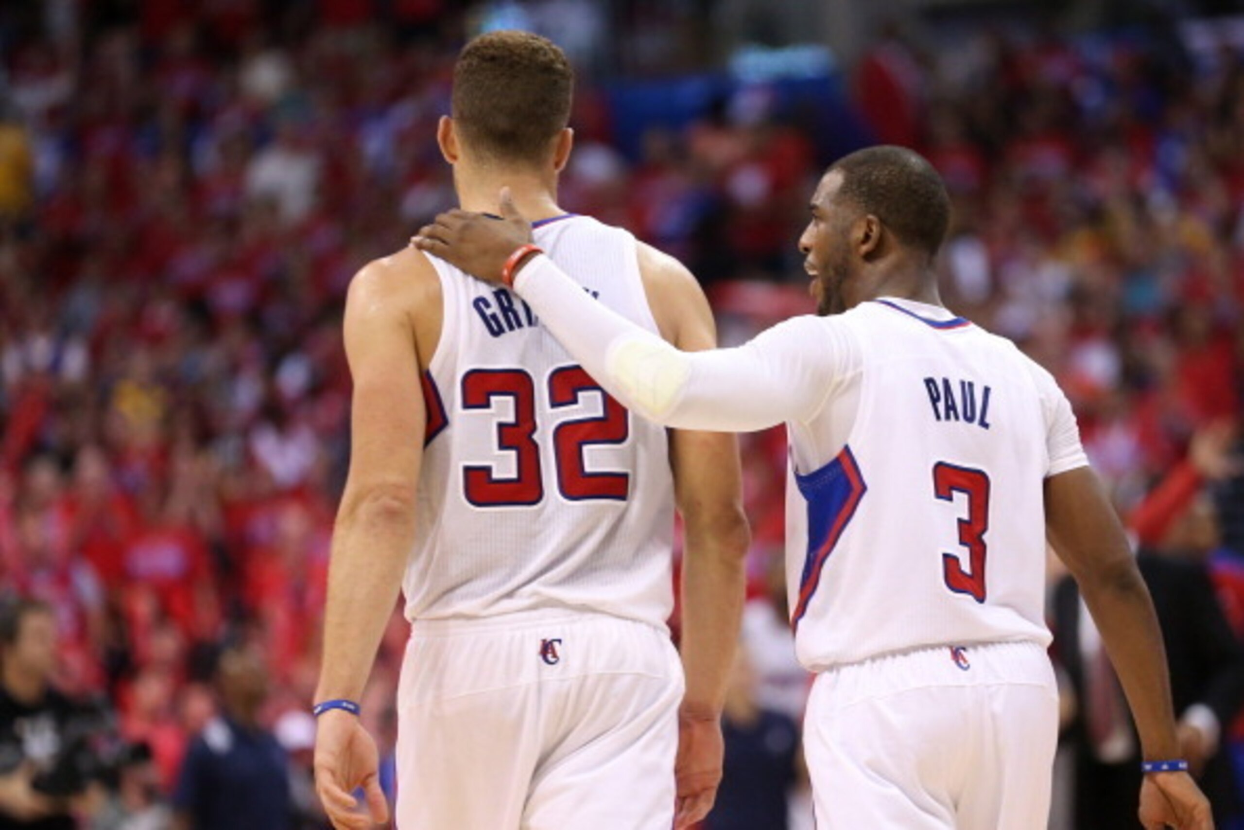 LOS ANGELES, CA - MAY 03: Blake Griffin #32 and Chris Paul #3 of the Los Angeles Clippers walk together on the court as the play the Golden State Warriors in Game Seven of the Western Conference Quarterfinals during the 2014 NBA Playoffs at Staples Cente LOS ANGELES, CA - MAY 03: Blake Griffin #32 and Chris Paul #3 of the Los Angeles Clippers walk together on the court as the play the Golden State Warriors in Game Seven of the Western Conference Quarterfinals during the 2014 NBA Playoffs at Staples Cente