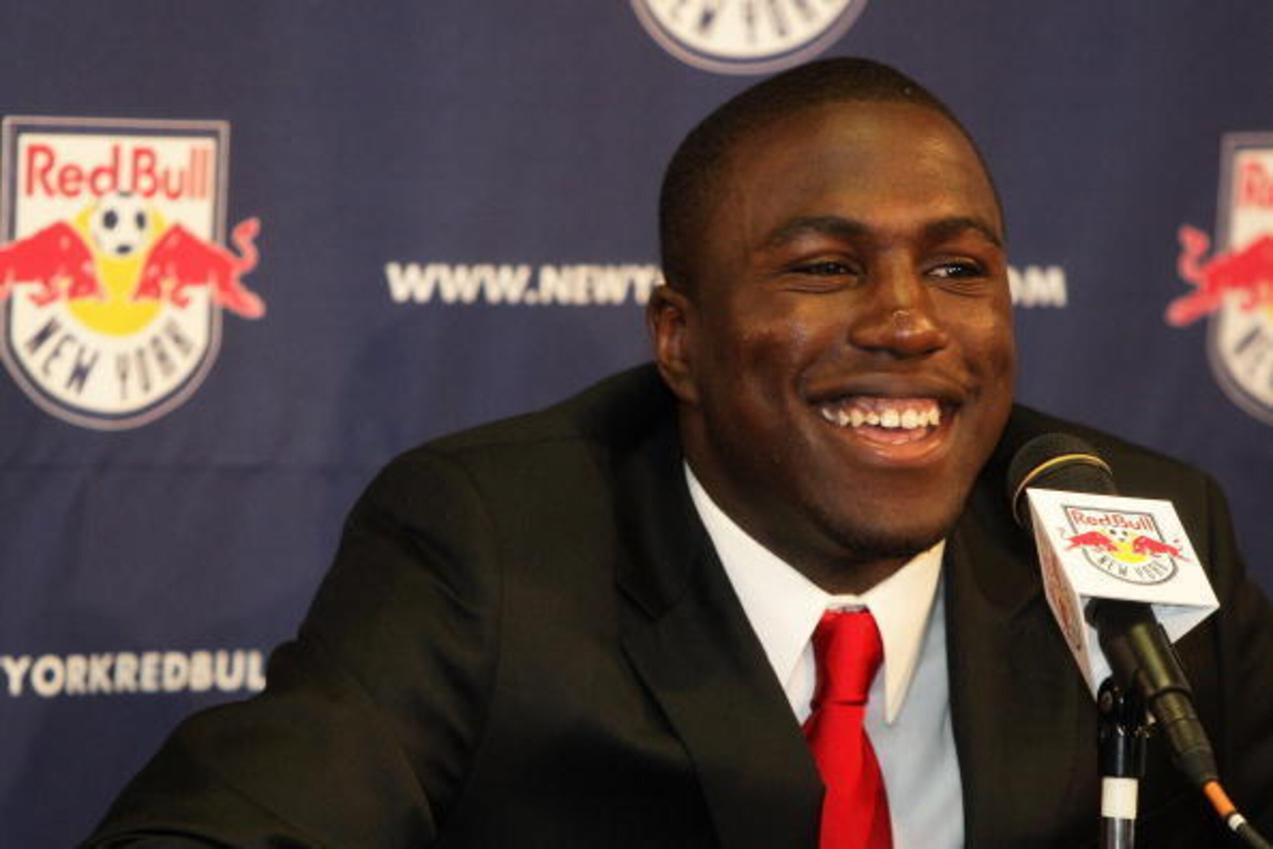 EAST RUTHERFORD, NJ - JUNE 05:  Jozy Altidore speaks to the media during a press conference to announce the New York Red Bulls and Spanish La Liga runner-up, Villarreal CF, have agreed in principle to a transfer fee prior to the game against Chivas USA at