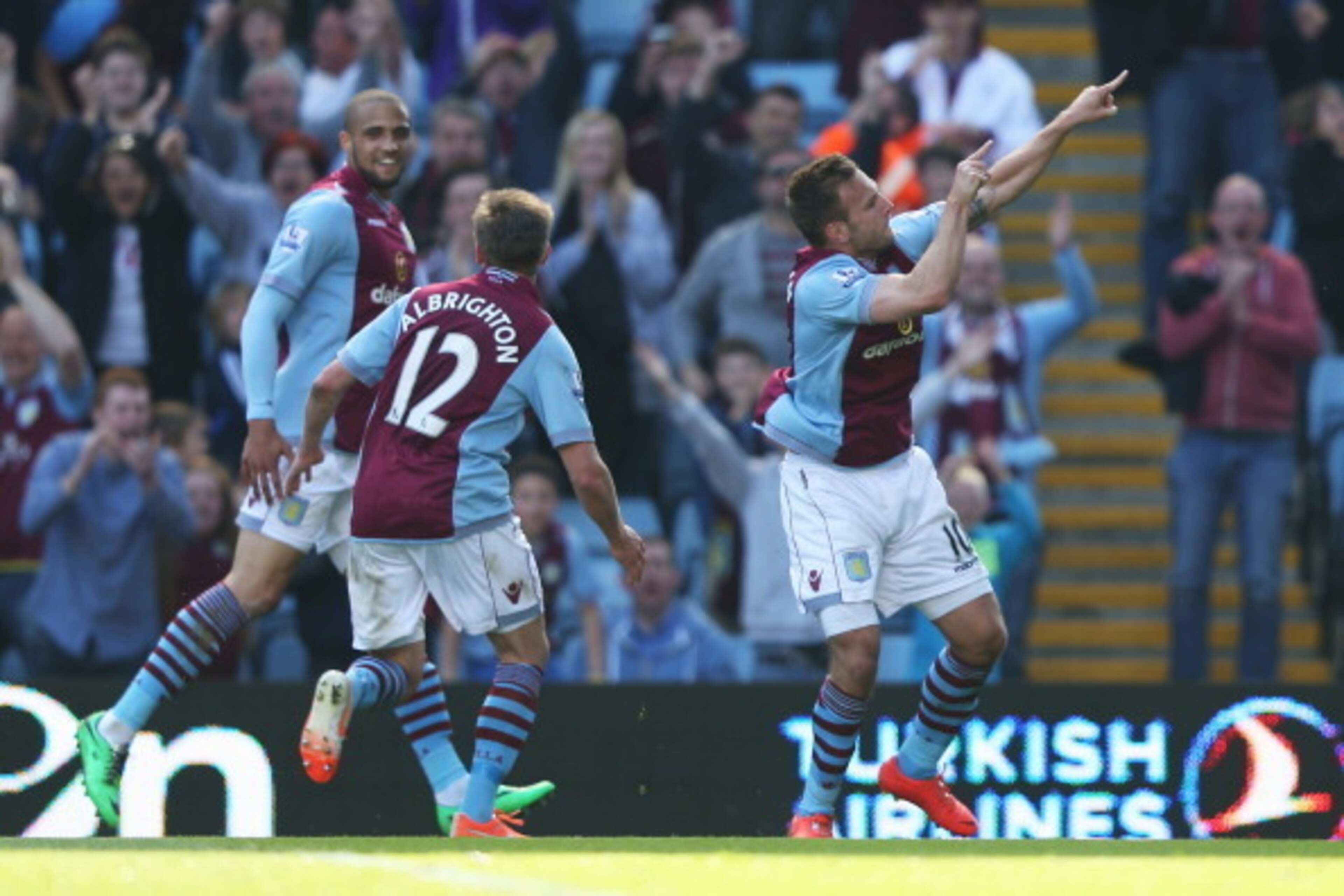 BIRMINGHAM, ENGLAND - MAY 03: Andreas Weimann (R) of Aston Villa celebrates his second goal during the Barclays Premier League match between Aston Villa and Hull City at Villa Park on May 3, 2014 in Birmingham, England. (Photo by Mark Thompson/Getty Im BIRMINGHAM, ENGLAND - MAY 03: Andreas Weimann (R) of Aston Villa celebrates his second goal during the Barclays Premier League match between Aston Villa and Hull City at Villa Park on May 3, 2014 in Birmingham, England. (Photo by Mark Thompson/Getty Im
