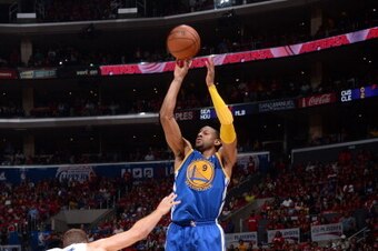 LOS ANGELES, CA - MAY 3: Andre Iguodala #9 of the Golden State Warriors shoots against the Los Angeles Clippers in Game Seven of the Western Conference Quarterfinals during the 2014 NBA Playoffs at Staples Center on May 3, 2014 in Los Angeles, California.