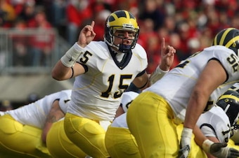 MADISON - NOVEMBER 10:  Ryan Mallett #15 of the Michigan Wolverines calls an audible during the game against the Wisconsin Badgers at Camp Randall Stadium on November 10, 2007 in Madison, Wisconsin. (Photo by Jonathan Daniel/Getty Images)
