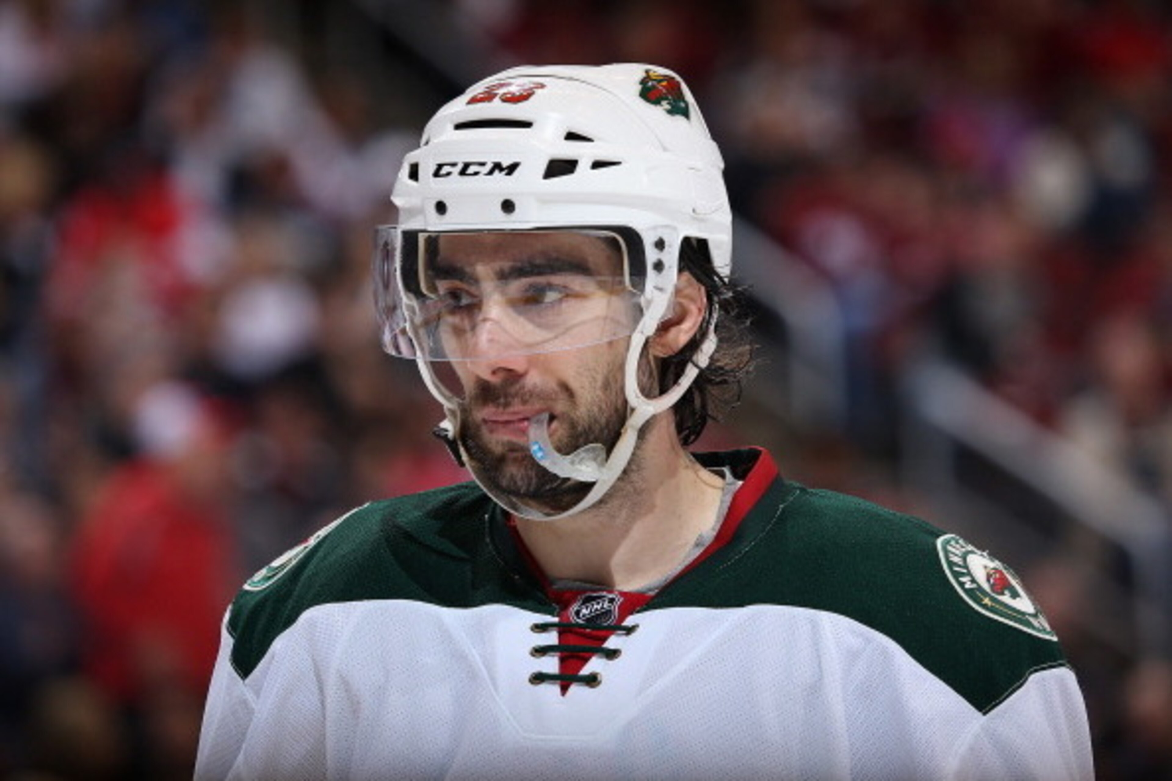 GLENDALE, AZ - MARCH 29:  Matt Moulson #26 of the Minnesota Wild during the NHL game against the Phoenix Coyotes at Jobing.com Arena on March 29, 2014 in Glendale, Arizona. The Wild defeated the Coyotes 3-1.  (Photo by Christian Petersen/Getty Images)
