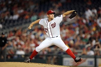 WASHINGTON, DC - SEPTEMBER 07:  Stephen Strasburg #37 of the Washington Nationals pitches against the Miami Marlins at Nationals Park on September 7, 2012 in Washington, DC.  (Photo by Greg Fiume/Getty Images)