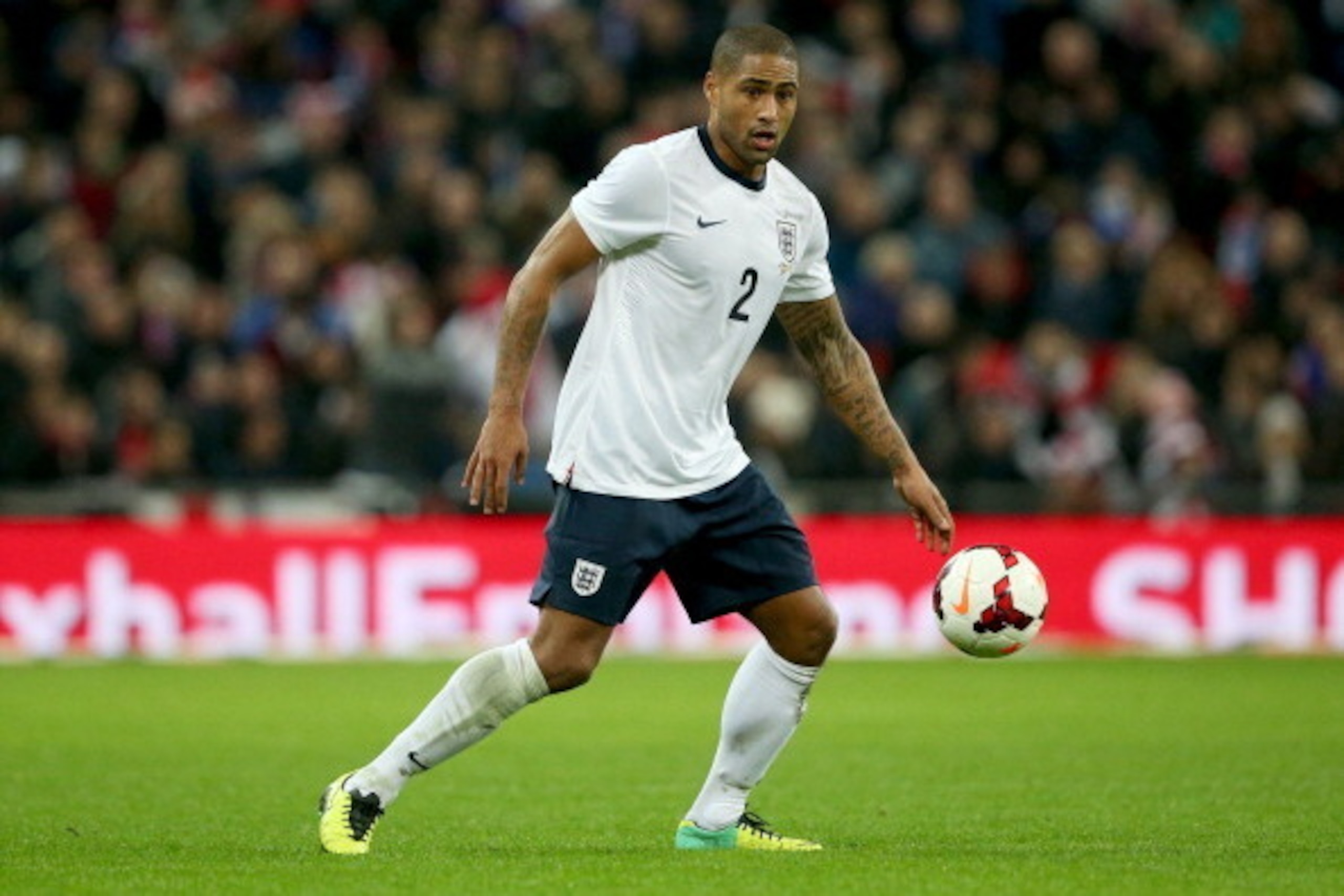 LONDON, ENGLAND - NOVEMBER 15:  Glen Johnson of England in action during the international friendly match between England and Chile at Wembley Stadium on November 15, 2013 in London, England.  (Photo by Clive Brunskill/Getty Images)