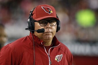 GLENDALE, AZ - DECEMBER 08:  Head coach Bruce Arians of the Arizona Cardinals looks on from the sideline during an NFL football game against the St Louis Rams at University of Phoenix Stadium on December 8, 2013 in Glendale, Arizona.  (Photo by Ralph Fres
