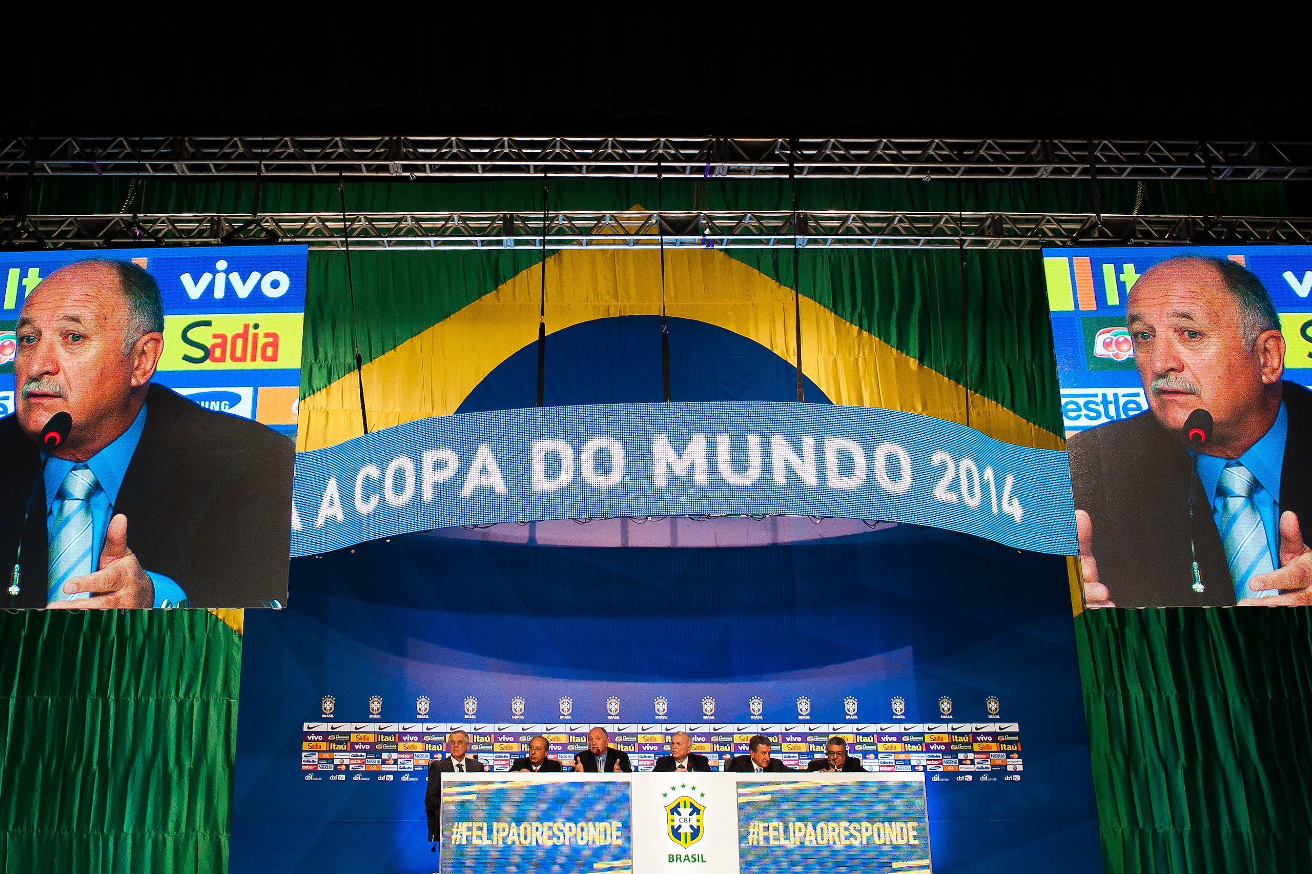 RIO DE JANEIRO, BRAZIL - MAY 07: Brazilian national team coach Luiz Felipe Scolari (3L) speaks during the announcement of the team's squad for the 2014 FIFA World Cup on May 07, 2014 at Vivo Rio in Rio de Janeiro, Brazil. (Photo by Buda Mendes/Getty Image RIO DE JANEIRO, BRAZIL - MAY 07: Brazilian national team coach Luiz Felipe Scolari (3L) speaks during the announcement of the team's squad for the 2014 FIFA World Cup on May 07, 2014 at Vivo Rio in Rio de Janeiro, Brazil. (Photo by Buda Mendes/Getty Image
