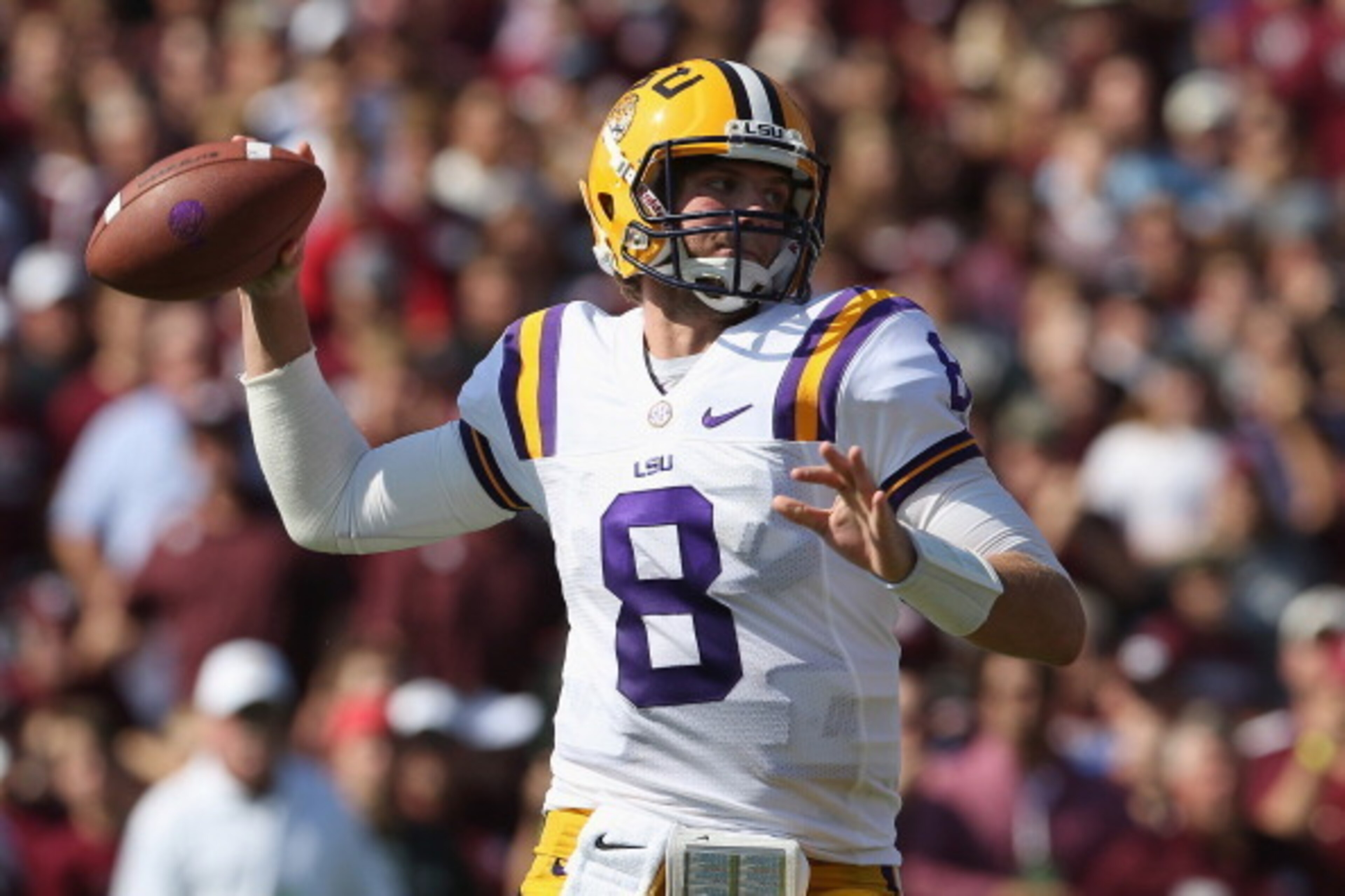 COLLEGE STATION, TX - OCTOBER 20: Zach Mettenberger #8 of the LSU Tigers throws against the Texas A&M Aggies at Kyle Field on October 20, 2012 in College Station, Texas. (Photo by Ronald Martinez/Getty Images) COLLEGE STATION, TX - OCTOBER 20: Zach Mettenberger #8 of the LSU Tigers throws against the Texas A&M Aggies at Kyle Field on October 20, 2012 in College Station, Texas. (Photo by Ronald Martinez/Getty Images)