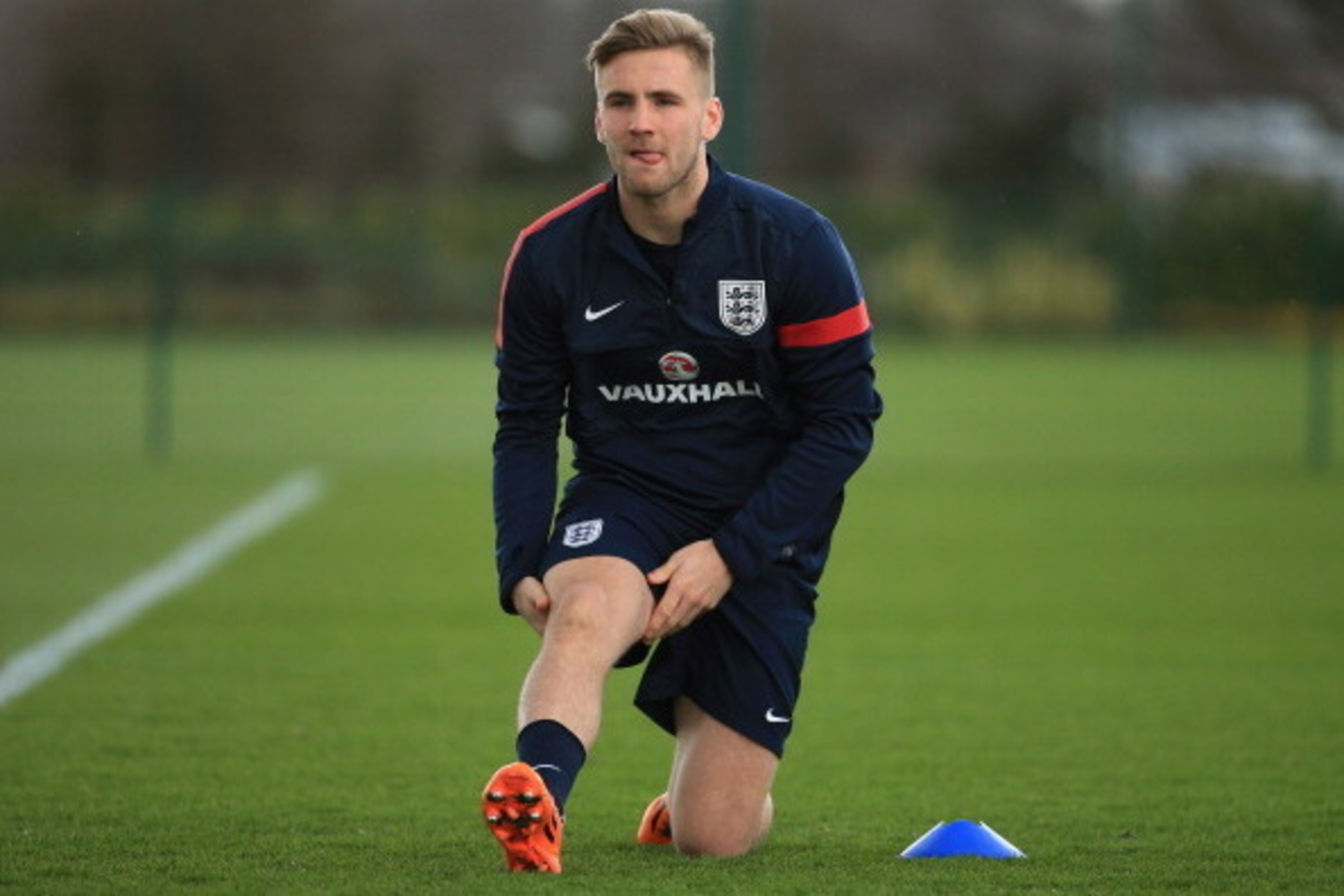 LONDON, ENGLAND - MARCH 03:  Luke Shaw in action during the England training session at the Tottenham Hotspur Training Centre on March 3, 2014 in London, England.  (Photo by Richard Heathcote/Getty Images)