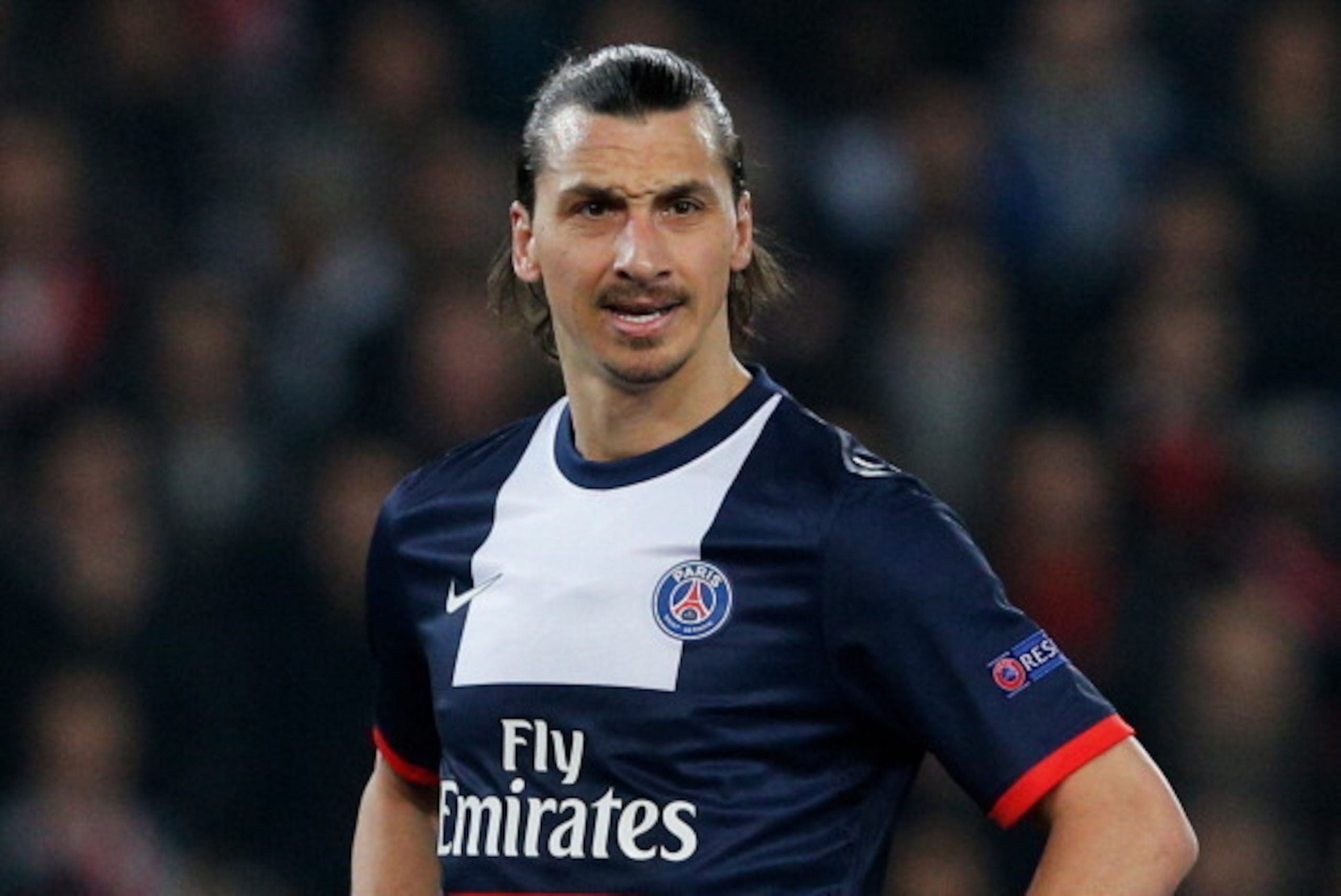 PARIS, FRANCE - MARCH 12:  Zlatan Ibrahimovic of Paris Saint-Germain looks on during the UEFA Champions League Round of 16 second leg match between Paris Saint-Germain FC and Bayer Leverkusen at Parc des Princes on March 12, 2014 in Paris, France.  (Photo